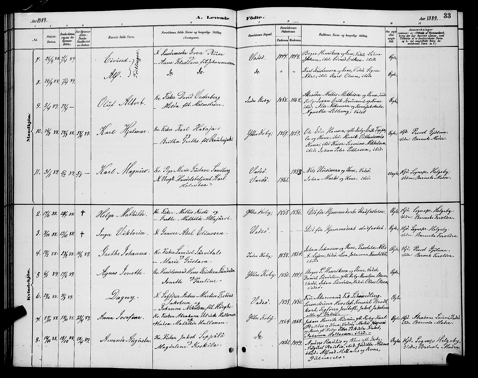 Vadsø sokneprestkontor, SATØ/S-1325/H/Hb/L0004klokker: Parish register (copy) no. 4, 1885-1895, p. 33