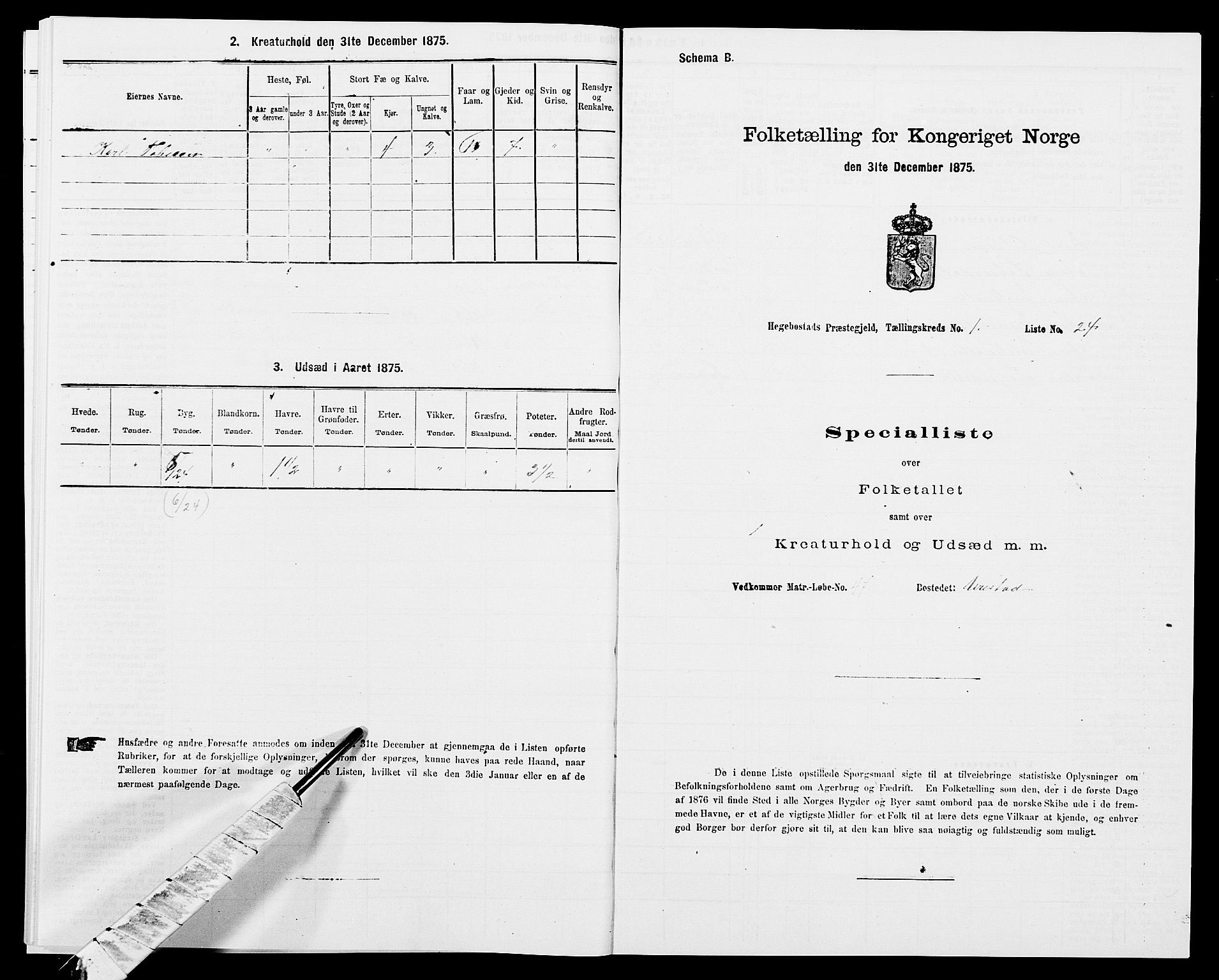 SAK, 1875 census for 1034P Hægebostad, 1875, p. 90