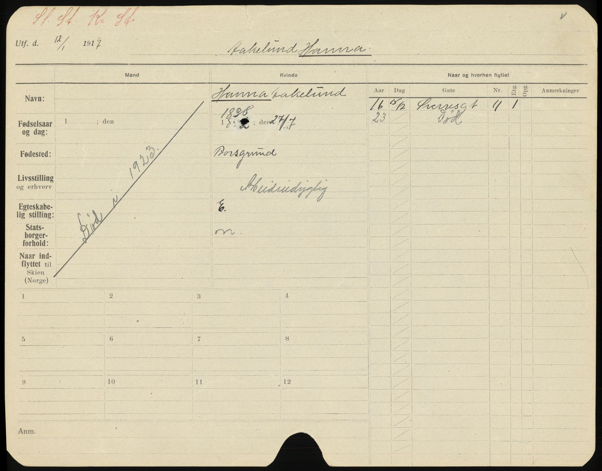 Skien folkeregister, AV/SAKO-A-425/H/Ha/L0001: Døde, 1916-1929, p. 1053