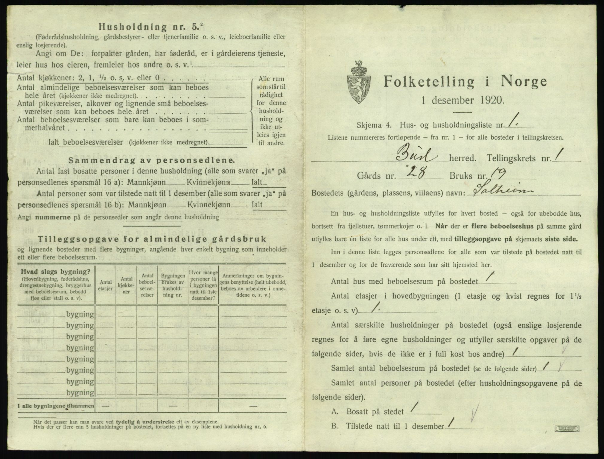 SAT, 1920 census for Bud, 1920, p. 22