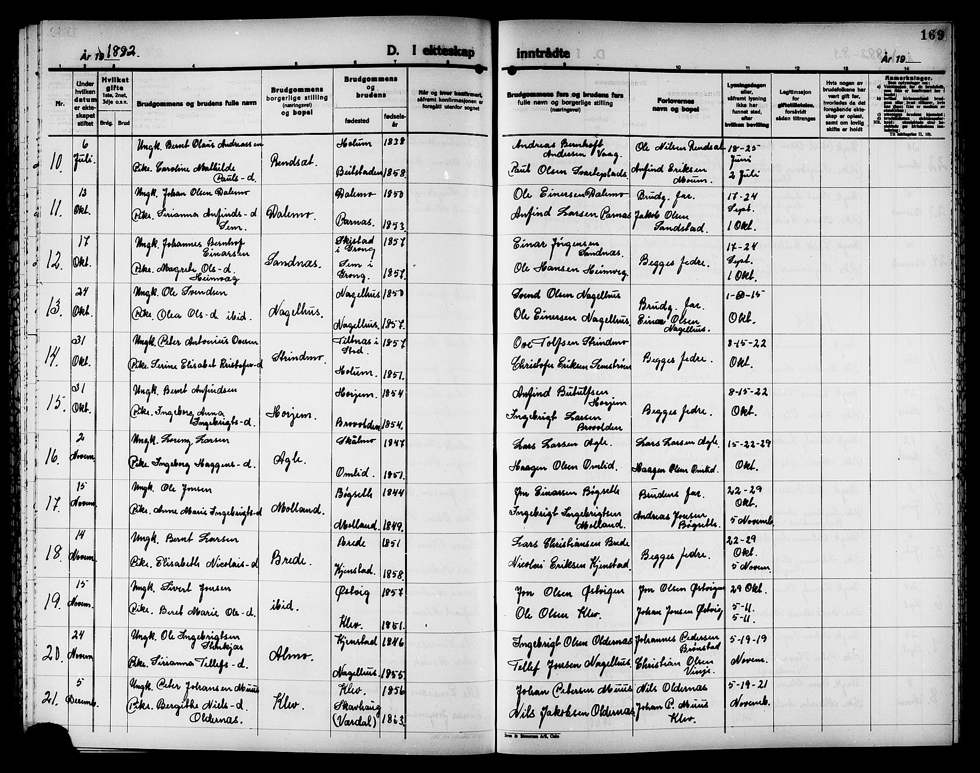 Ministerialprotokoller, klokkerbøker og fødselsregistre - Nord-Trøndelag, SAT/A-1458/749/L0486: Parish register (official) no. 749D02, 1873-1887, p. 169
