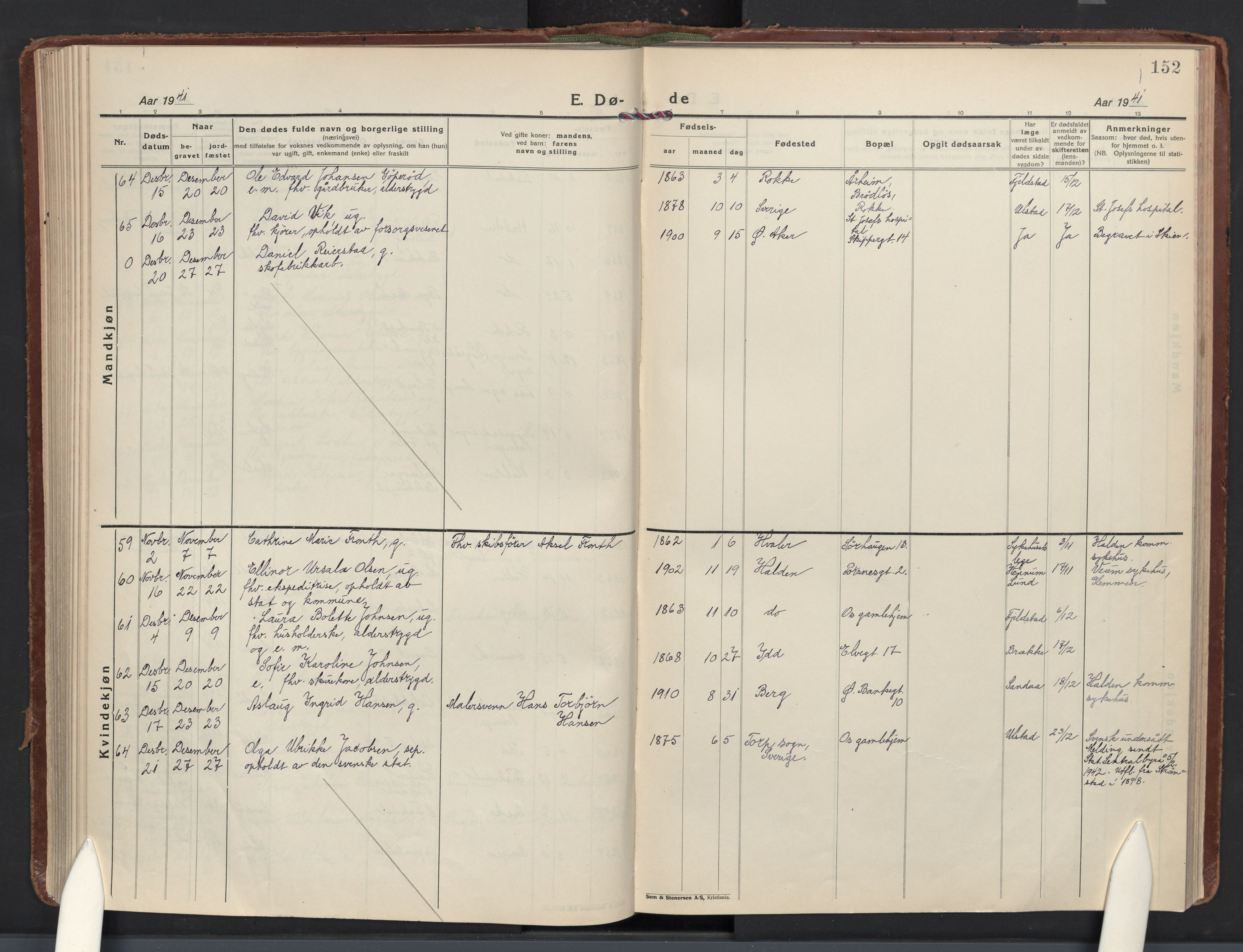 Halden prestekontor Kirkebøker, AV/SAO-A-10909/F/Fa/L0020: Parish register (official) no. I 20, 1925-1941, p. 152