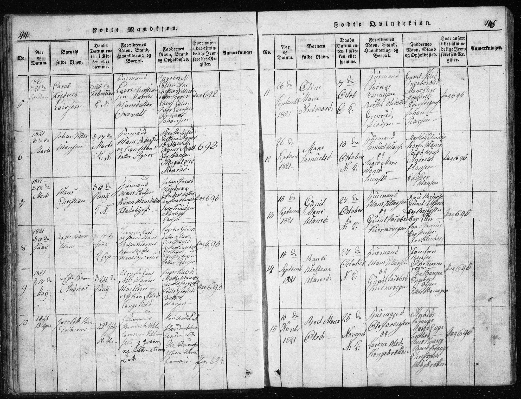 Nesodden prestekontor Kirkebøker, AV/SAO-A-10013/G/Ga/L0001: Parish register (copy) no. I 1, 1814-1847, p. 44-45