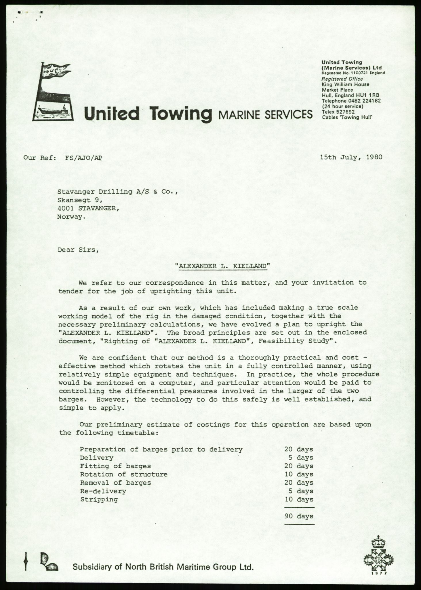 Pa 1503 - Stavanger Drilling AS, AV/SAST-A-101906/Da/L0013: Alexander L. Kielland - Saks- og korrespondansearkiv, 1980, p. 68