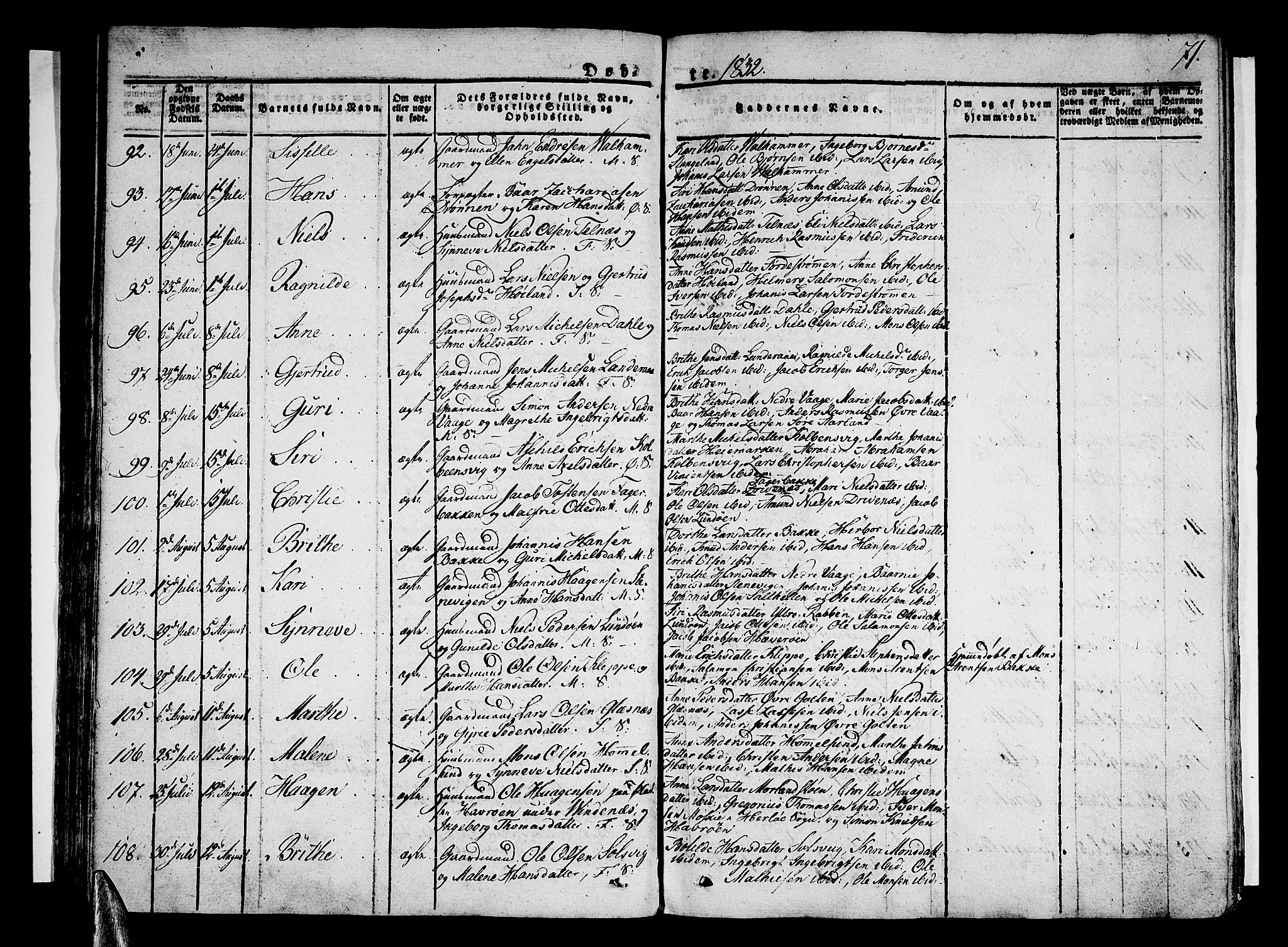 Sund sokneprestembete, AV/SAB-A-99930: Parish register (official) no. A 12, 1825-1835, p. 71