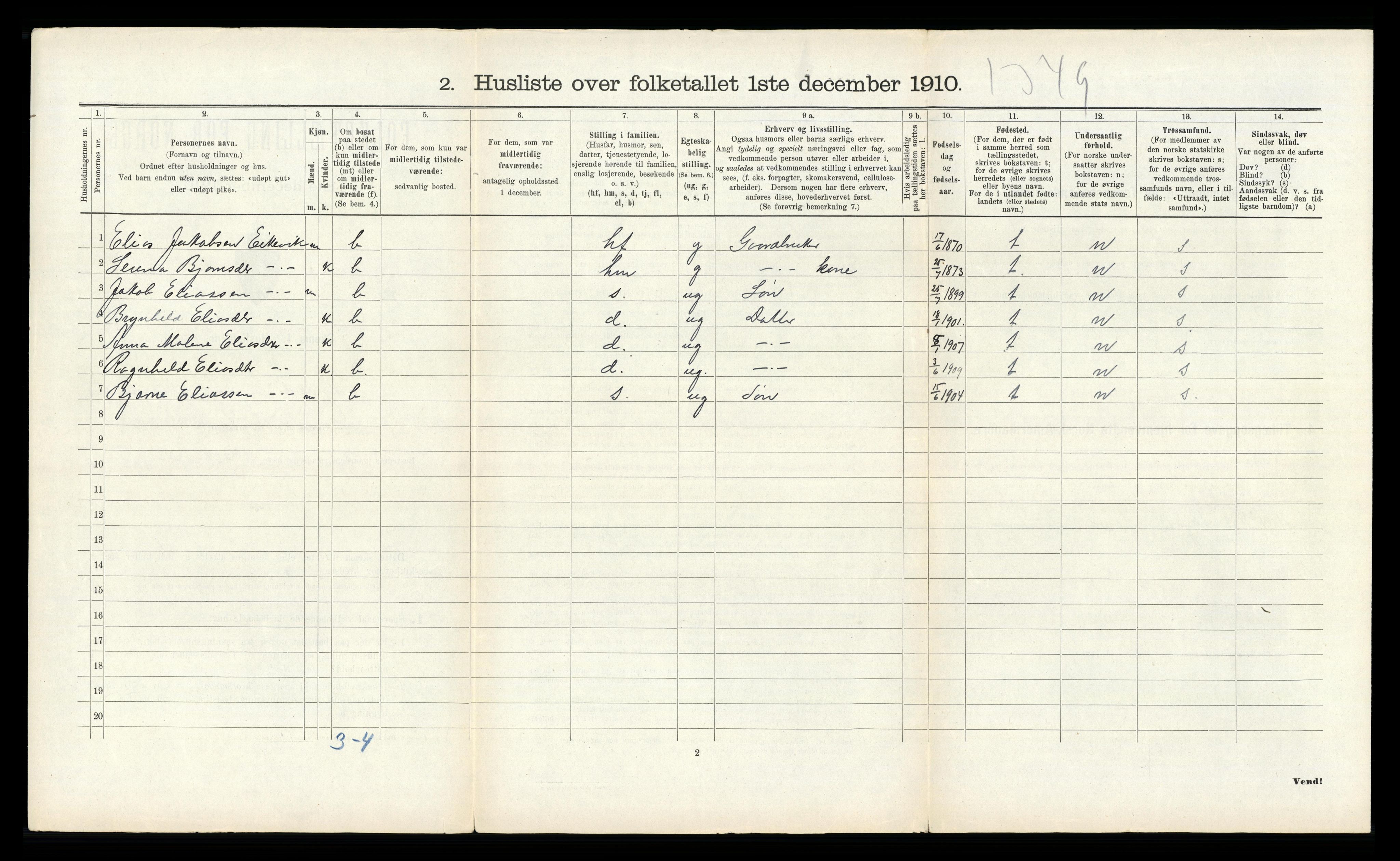 RA, 1910 census for Skjold, 1910, p. 609