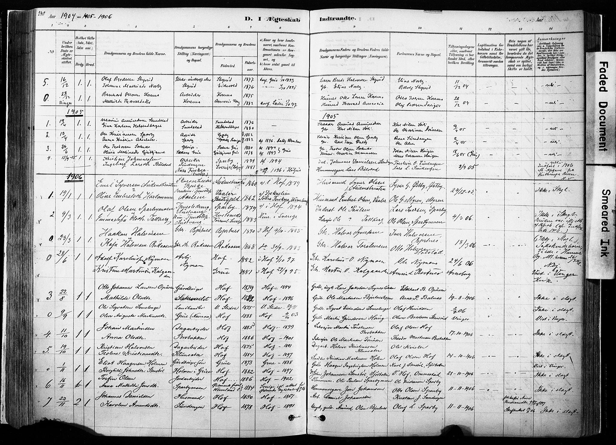 Hof prestekontor, SAH/PREST-038/H/Ha/Haa/L0010: Parish register (official) no. 10, 1878-1909, p. 240