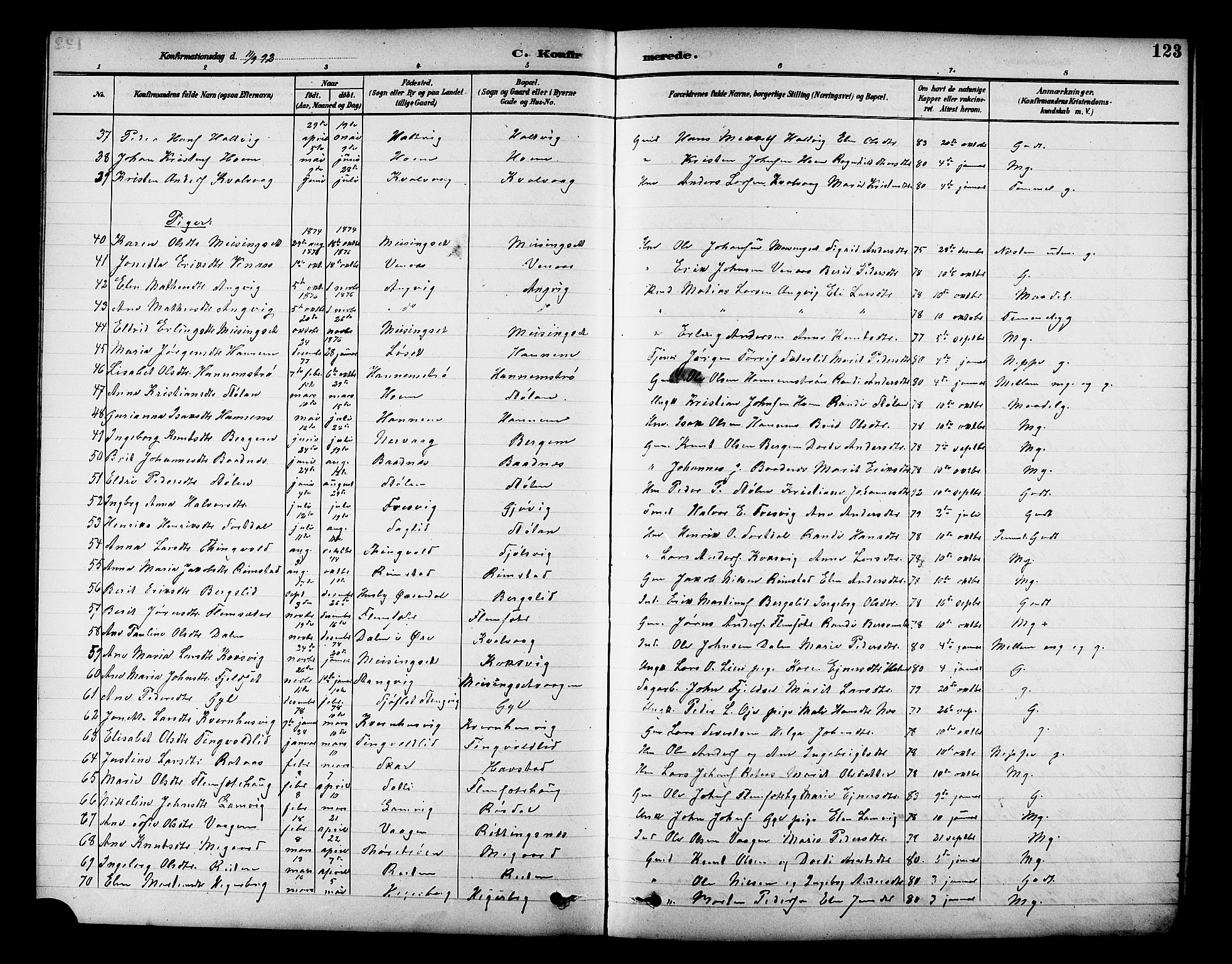 Ministerialprotokoller, klokkerbøker og fødselsregistre - Møre og Romsdal, AV/SAT-A-1454/586/L0992: Parish register (copy) no. 586C03, 1892-1909, p. 123