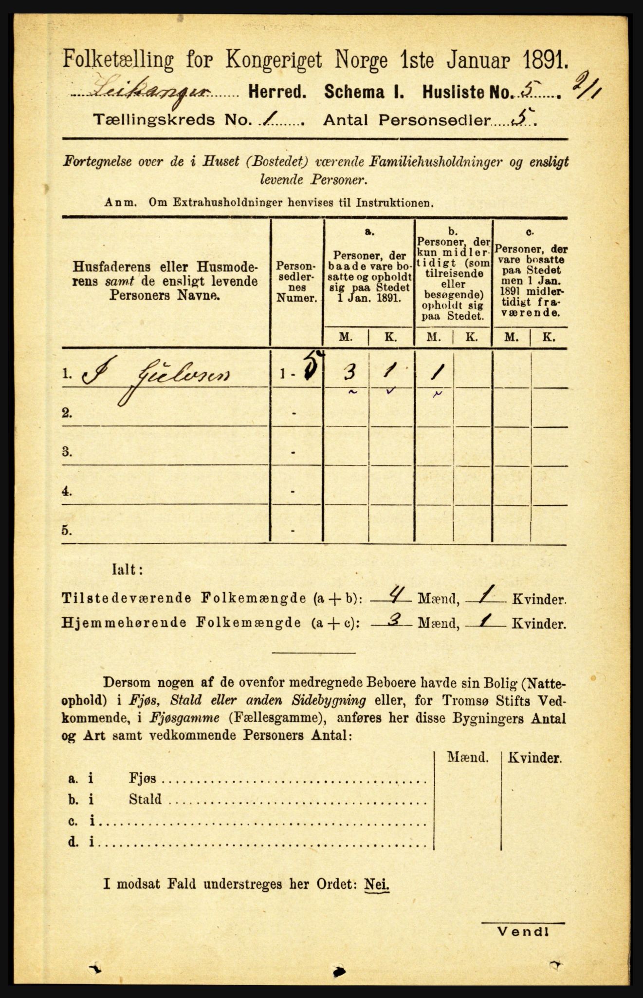 RA, 1891 census for 1419 Leikanger, 1891, p. 46