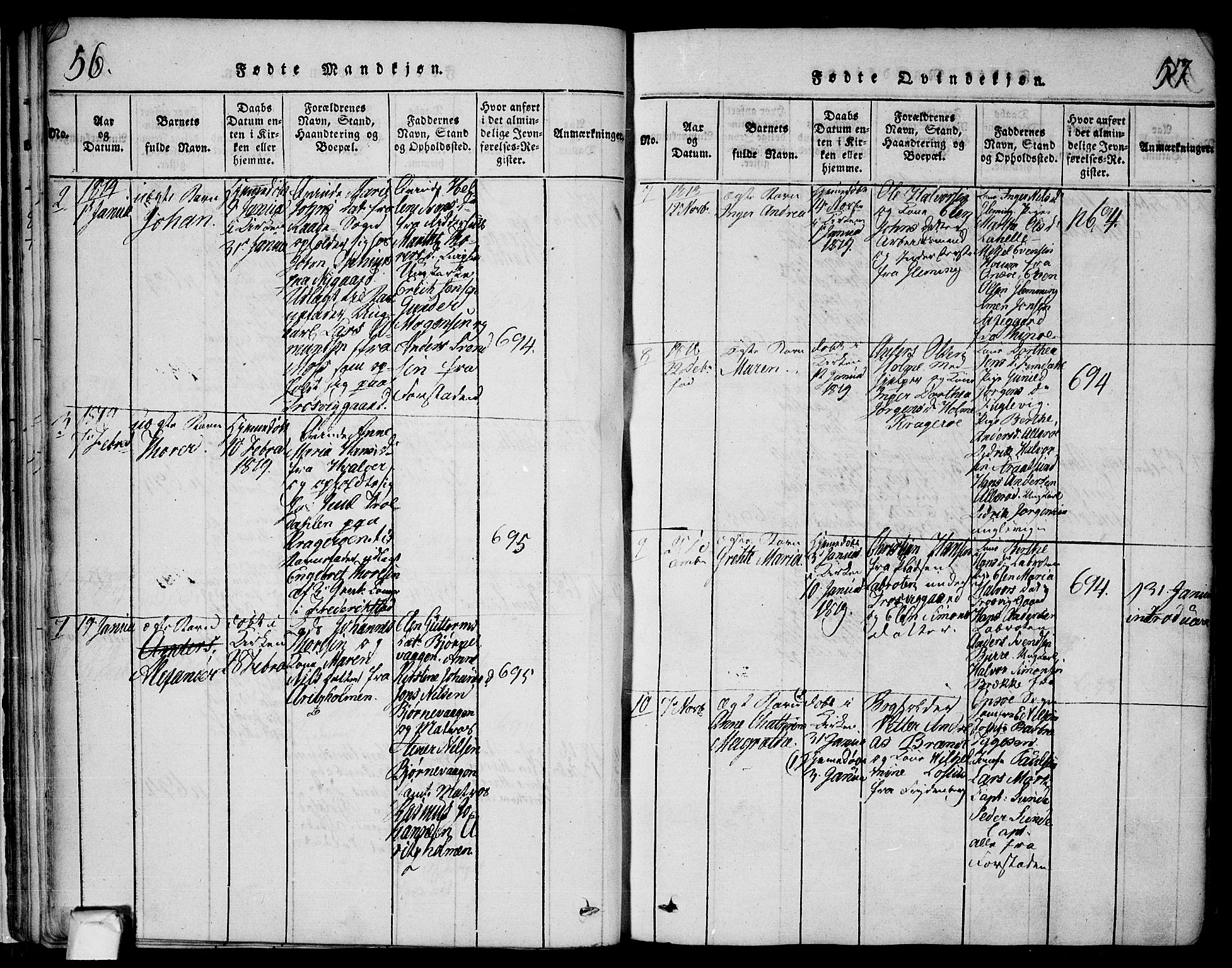 Glemmen prestekontor Kirkebøker, SAO/A-10908/F/Fa/L0004: Parish register (official) no. 4, 1816-1838, p. 56-57