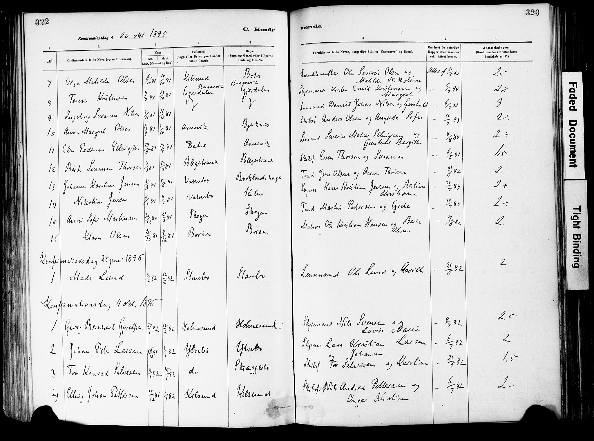 Dypvåg sokneprestkontor, SAK/1111-0007/F/Fa/Fab/L0001: Parish register (official) no. A 1, 1885-1912, p. 322-323
