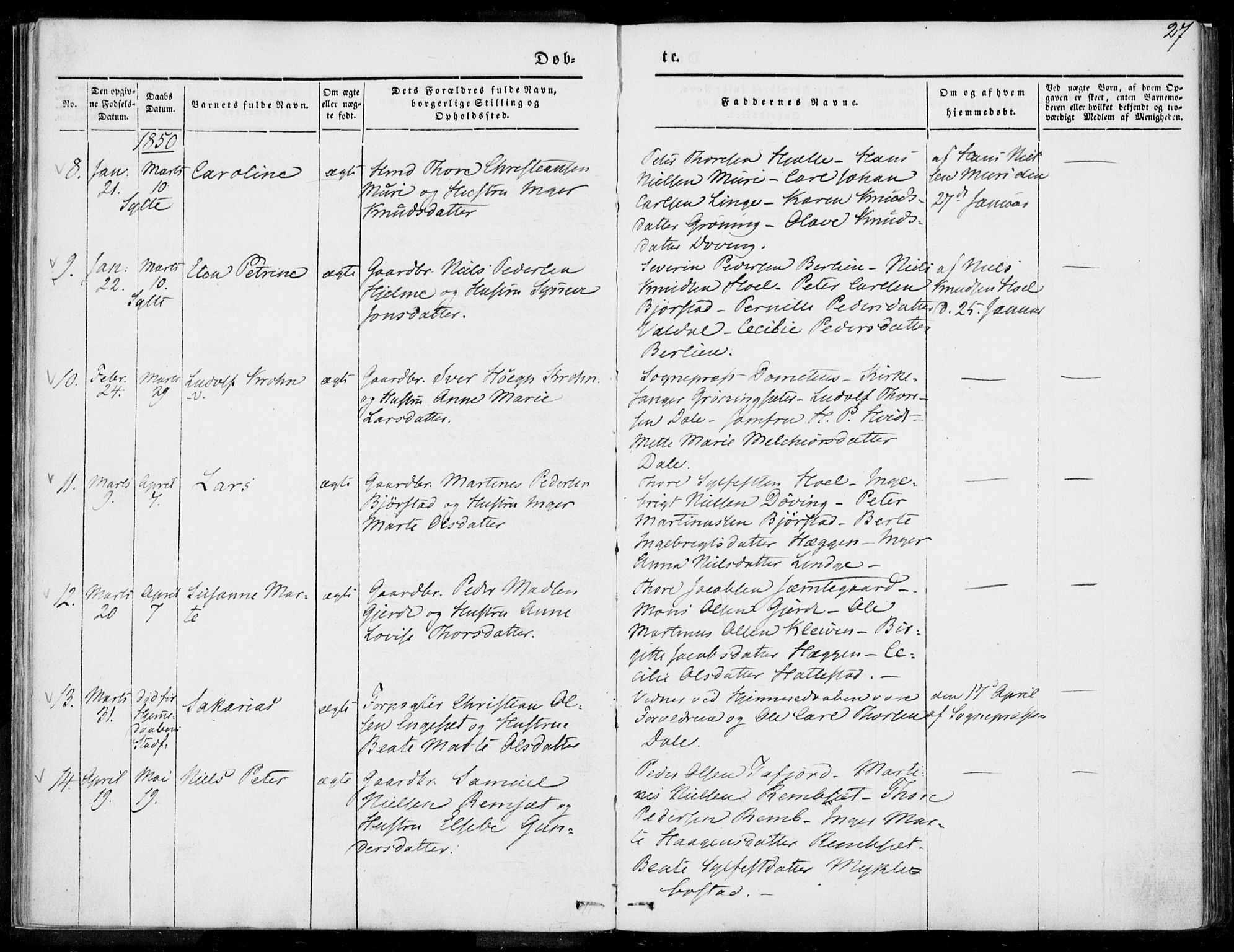 Ministerialprotokoller, klokkerbøker og fødselsregistre - Møre og Romsdal, SAT/A-1454/519/L0249: Parish register (official) no. 519A08, 1846-1868, p. 27