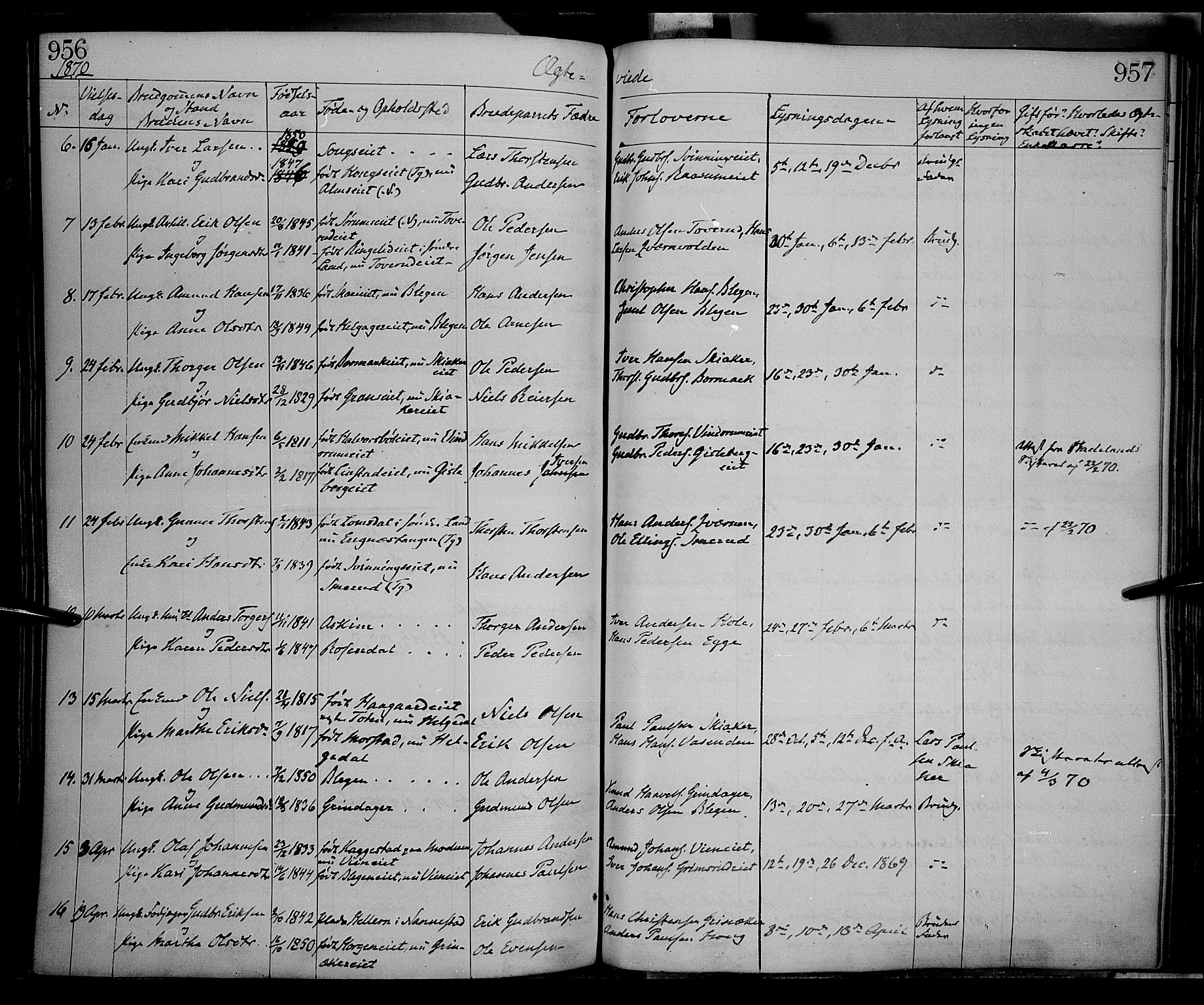 Gran prestekontor, AV/SAH-PREST-112/H/Ha/Haa/L0012: Parish register (official) no. 12, 1856-1874, p. 956-957