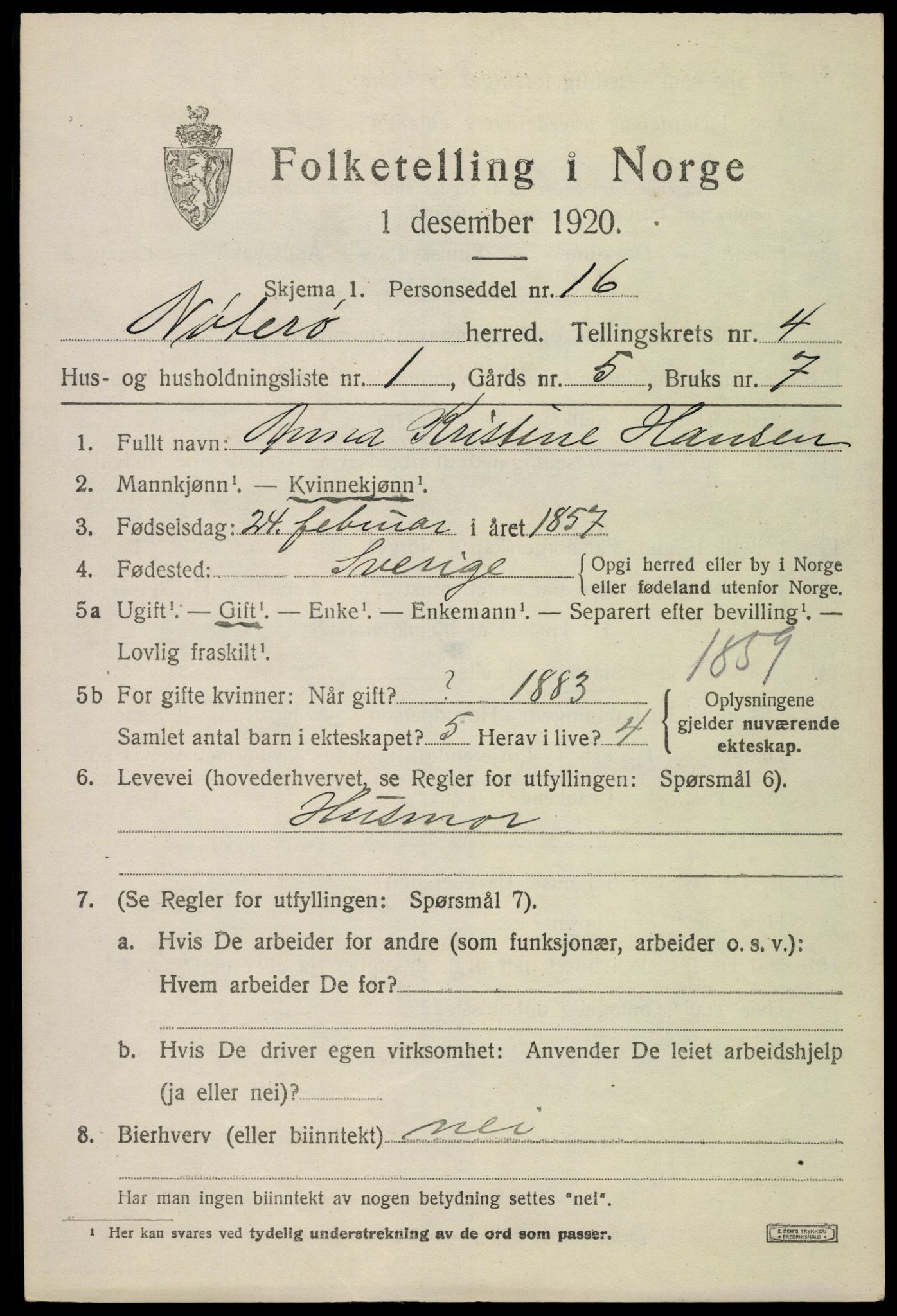 SAKO, 1920 census for Nøtterøy, 1920, p. 6689