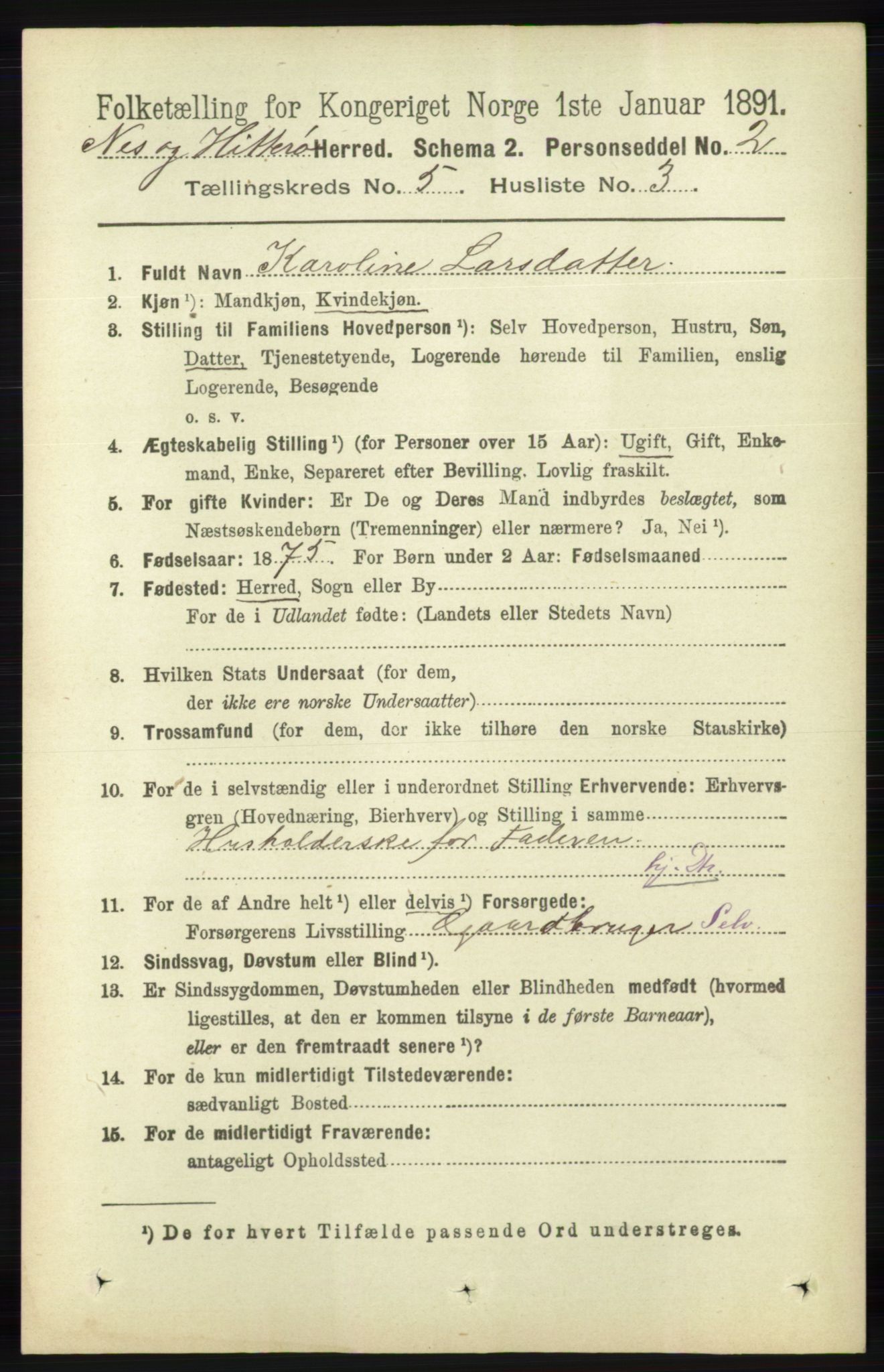 RA, 1891 census for 1043 Hidra og Nes, 1891, p. 1860