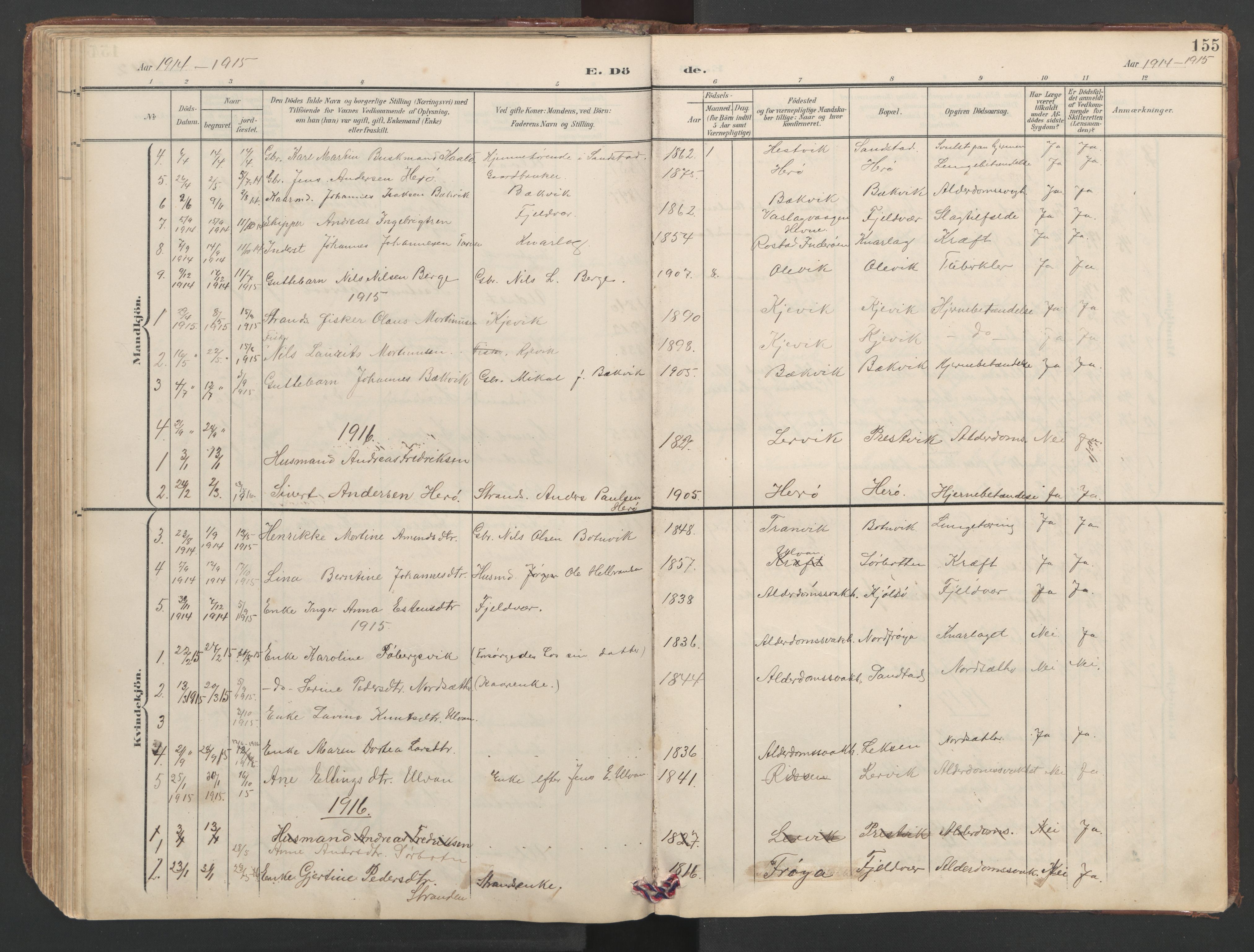 Ministerialprotokoller, klokkerbøker og fødselsregistre - Sør-Trøndelag, SAT/A-1456/638/L0571: Parish register (copy) no. 638C03, 1901-1930, p. 155