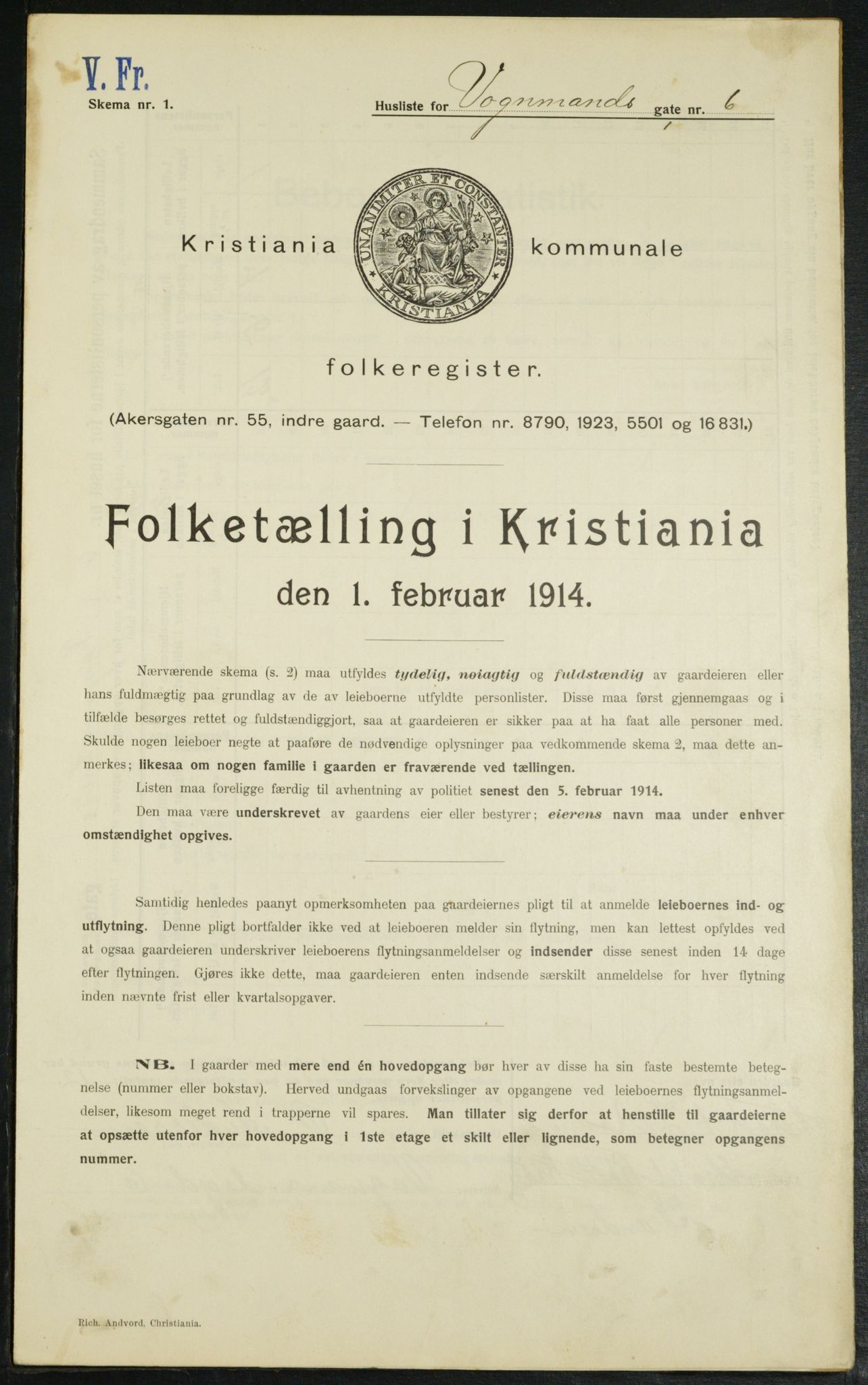 OBA, Municipal Census 1914 for Kristiania, 1914, p. 125156