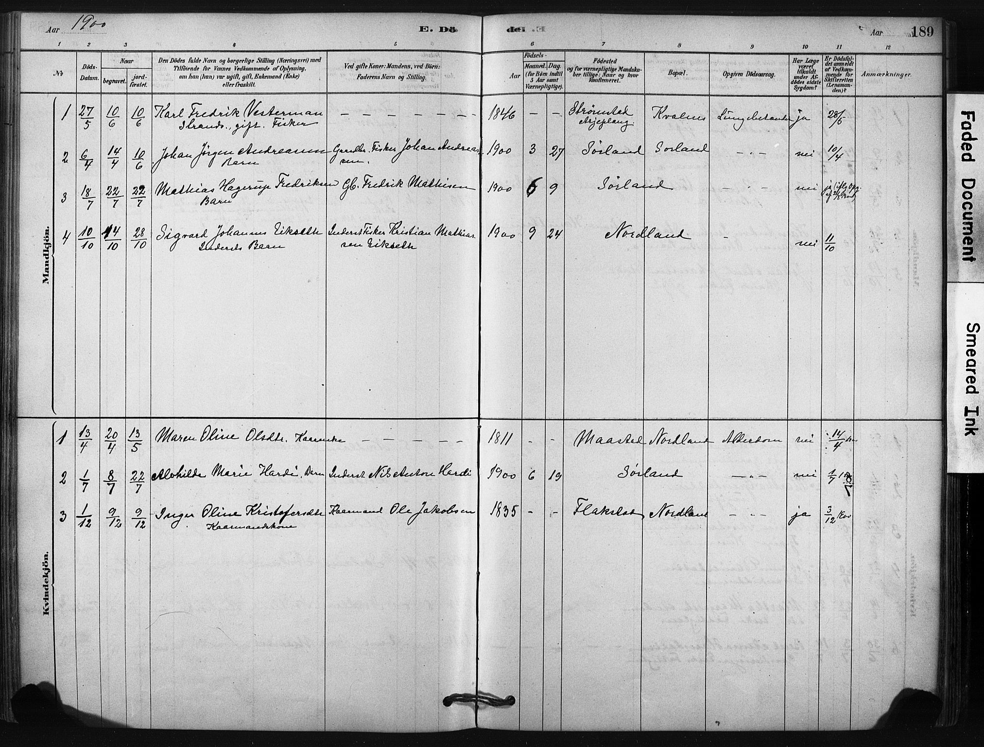 Ministerialprotokoller, klokkerbøker og fødselsregistre - Nordland, AV/SAT-A-1459/807/L0122: Parish register (official) no. 807A05, 1880-1902, p. 189