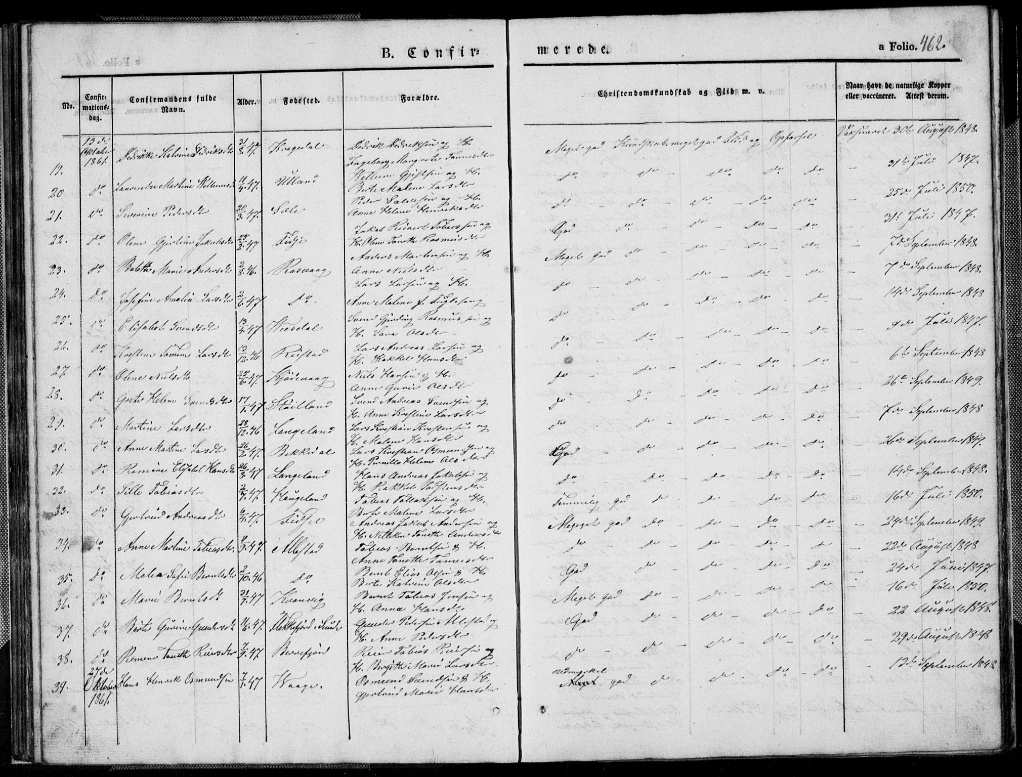 Flekkefjord sokneprestkontor, SAK/1111-0012/F/Fb/Fbb/L0002: Parish register (copy) no. B 2b, 1831-1866, p. 462