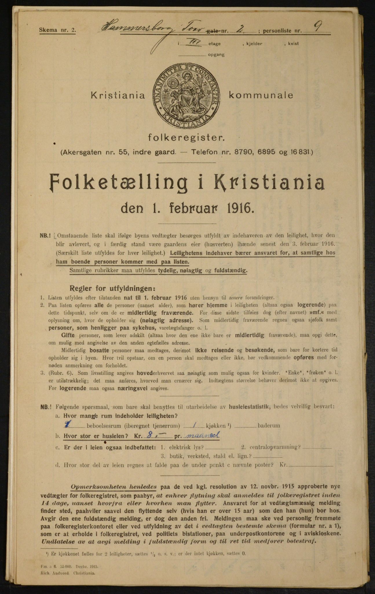 OBA, Municipal Census 1916 for Kristiania, 1916, p. 34993