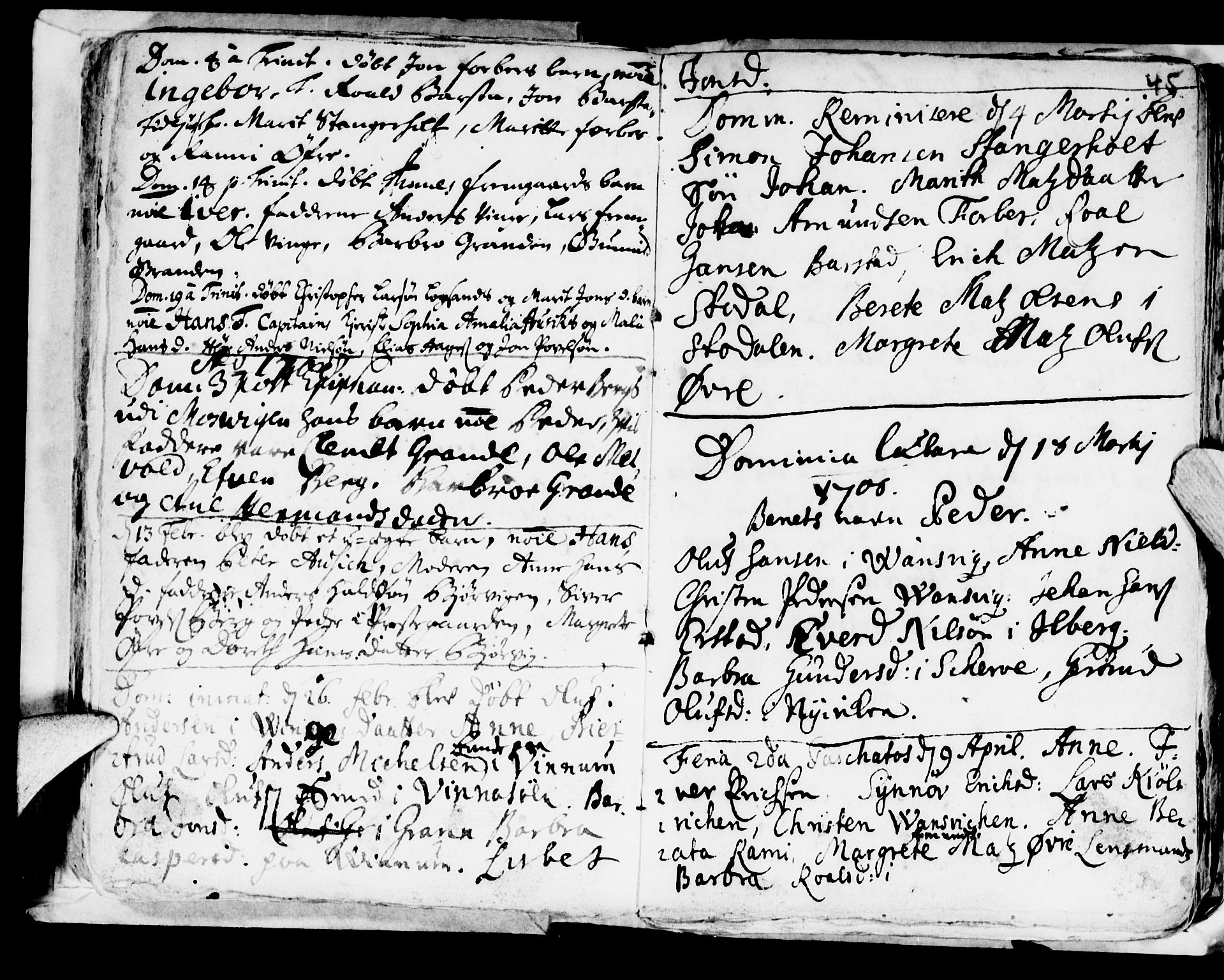 Ministerialprotokoller, klokkerbøker og fødselsregistre - Nord-Trøndelag, SAT/A-1458/722/L0214: Parish register (official) no. 722A01, 1692-1718, p. 45