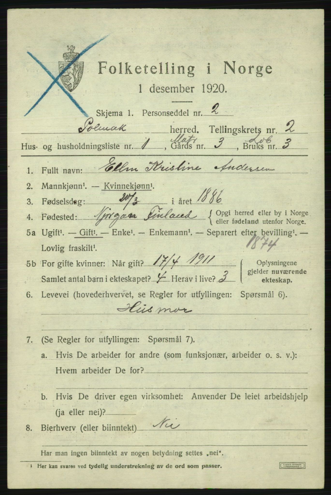 SATØ, 1920 census for Polmak, 1920, p. 719