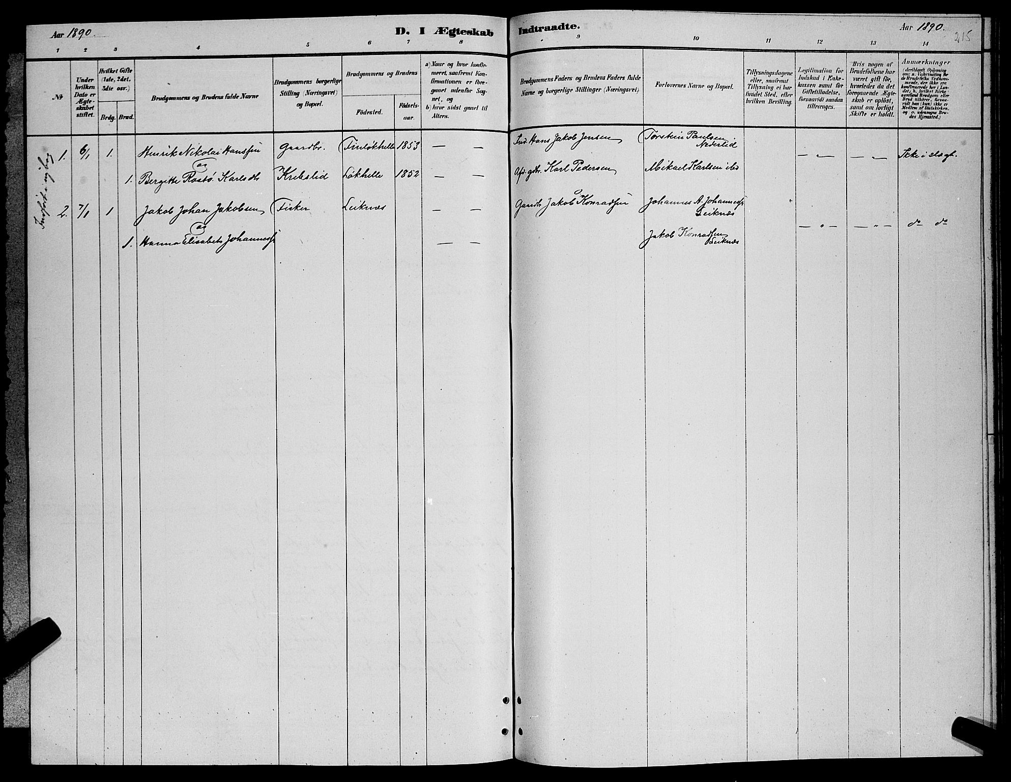 Lenvik sokneprestembete, SATØ/S-1310/H/Ha/Hab/L0006klokker: Parish register (copy) no. 6, 1881-1889, p. 215