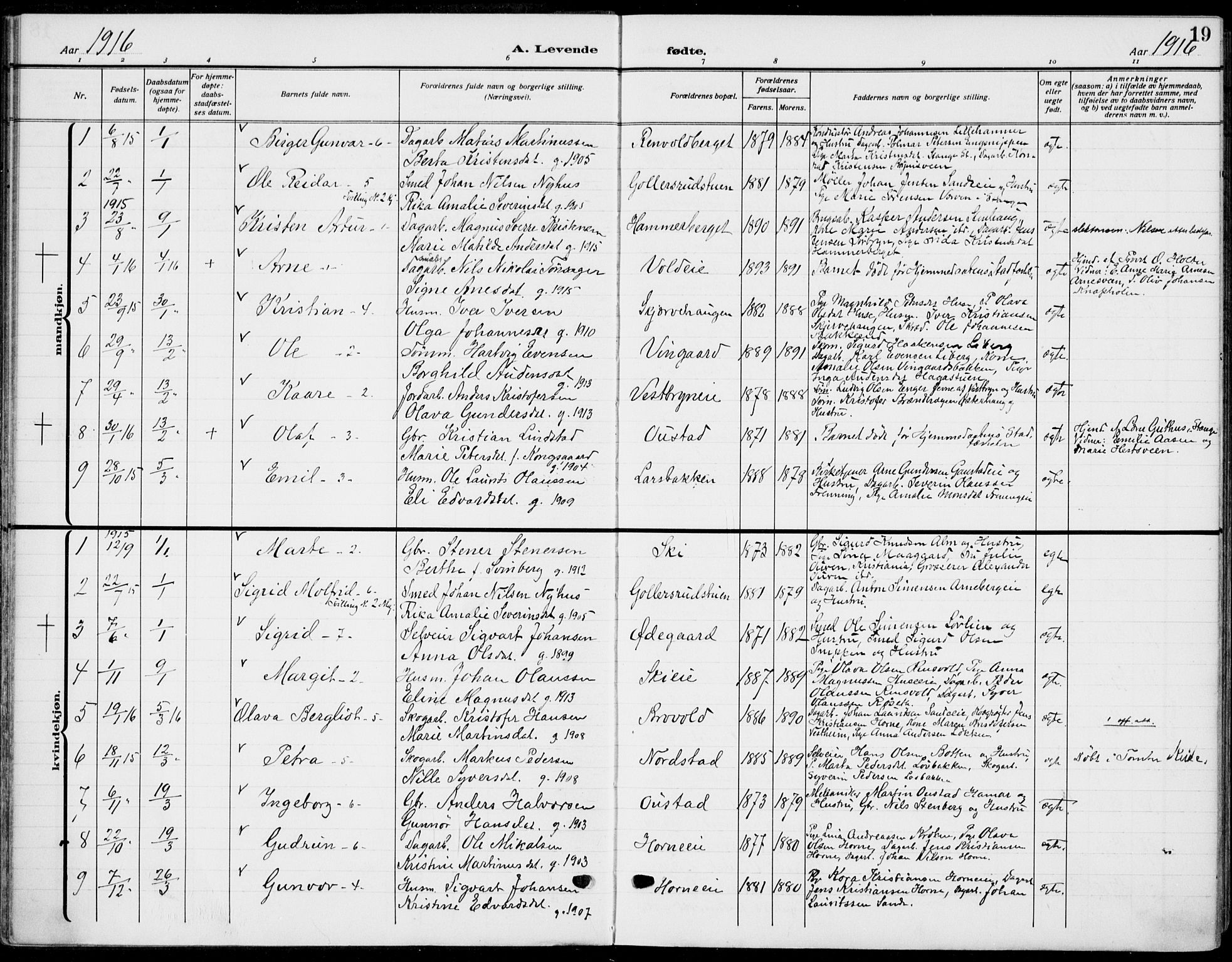 Romedal prestekontor, SAH/PREST-004/K/L0012: Parish register (official) no. 12, 1913-1935, p. 19