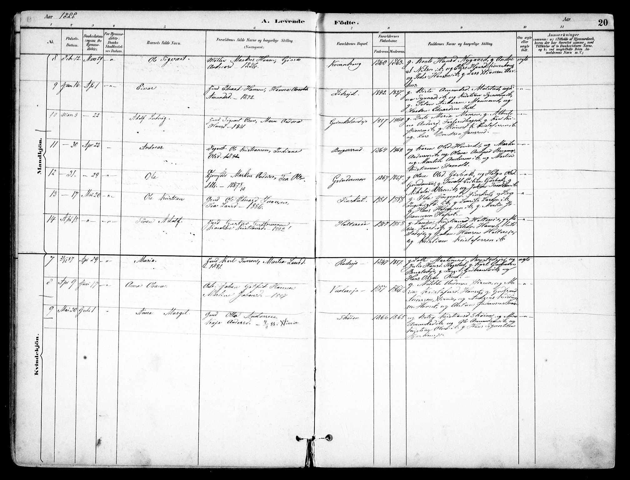 Nes prestekontor Kirkebøker, SAO/A-10410/F/Fb/L0002: Parish register (official) no. II 2, 1883-1918, p. 20
