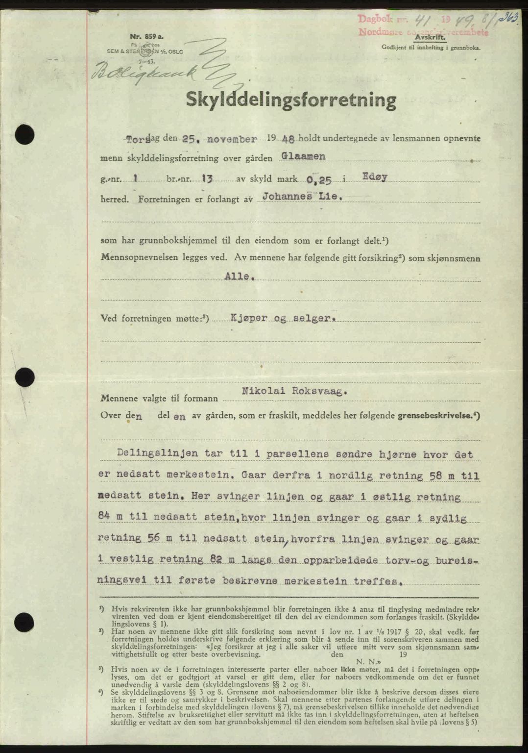 Nordmøre sorenskriveri, AV/SAT-A-4132/1/2/2Ca: Mortgage book no. A110, 1948-1949, Diary no: : 41/1949