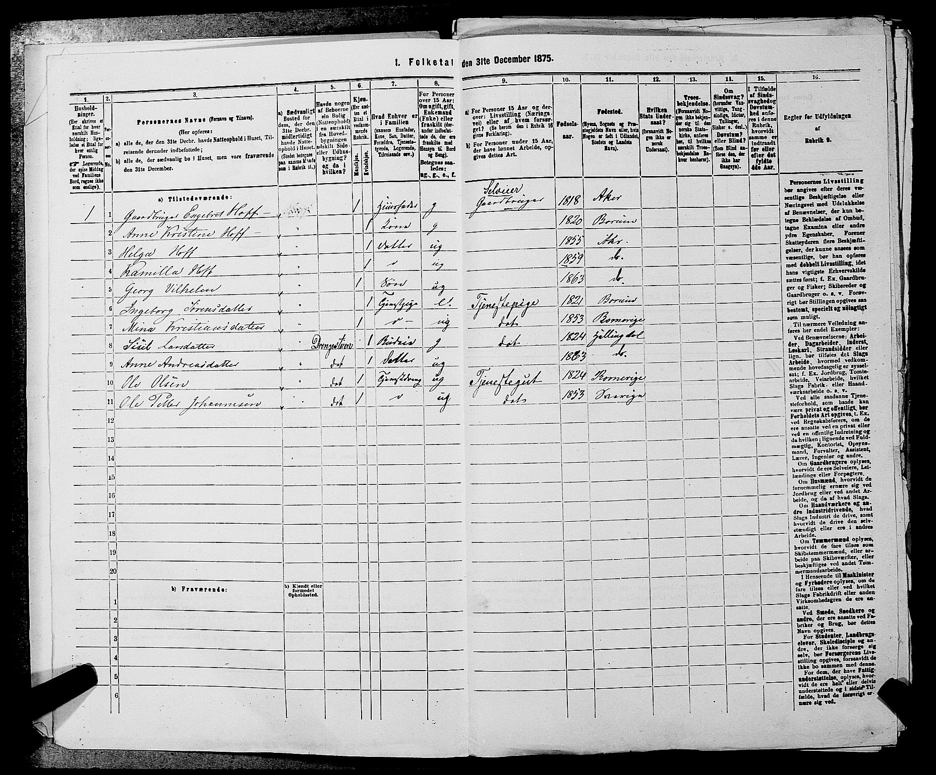 RA, 1875 census for 0218aP Vestre Aker, 1875, p. 175