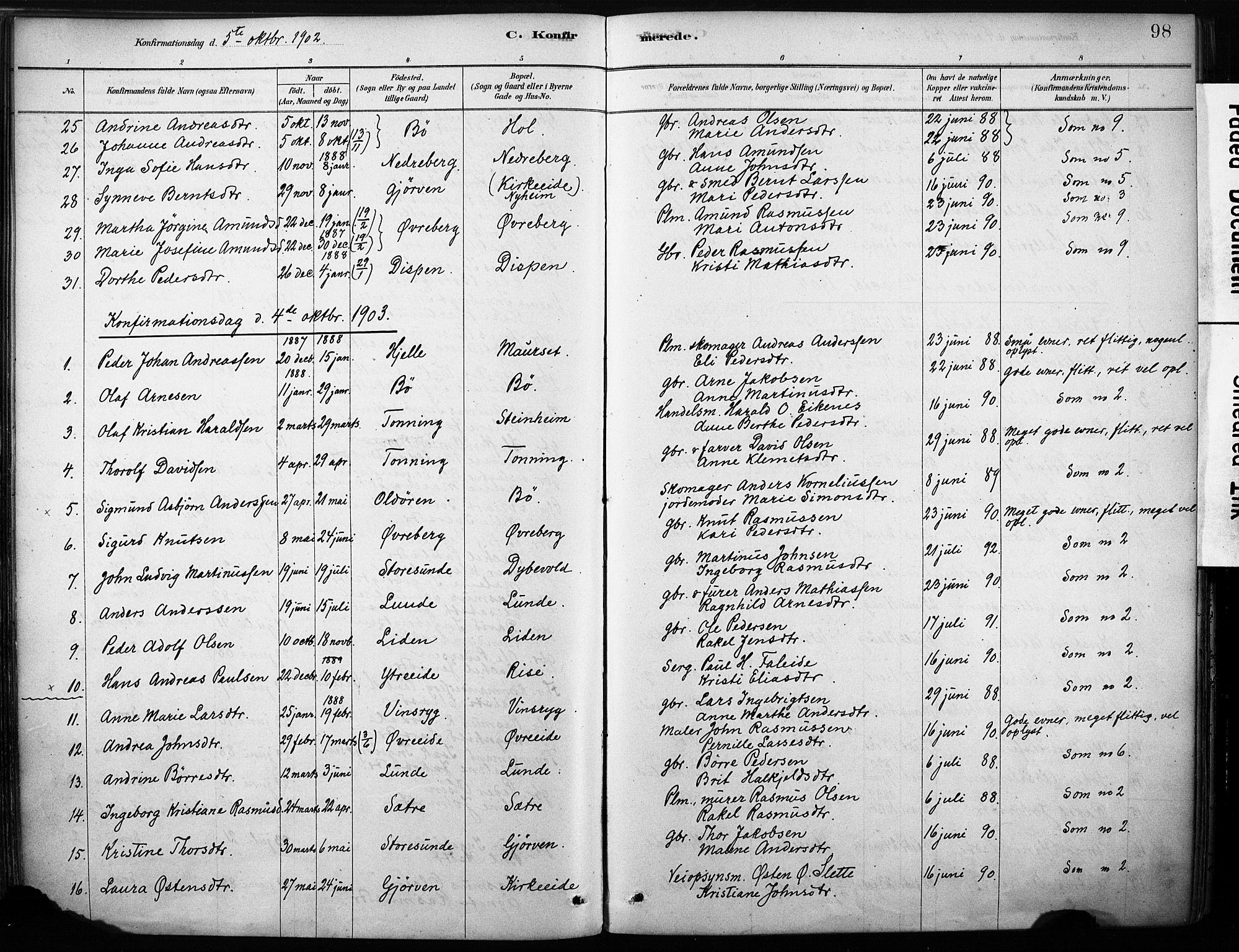 Stryn Sokneprestembete, AV/SAB-A-82501: Parish register (official) no. B 1, 1878-1907, p. 98