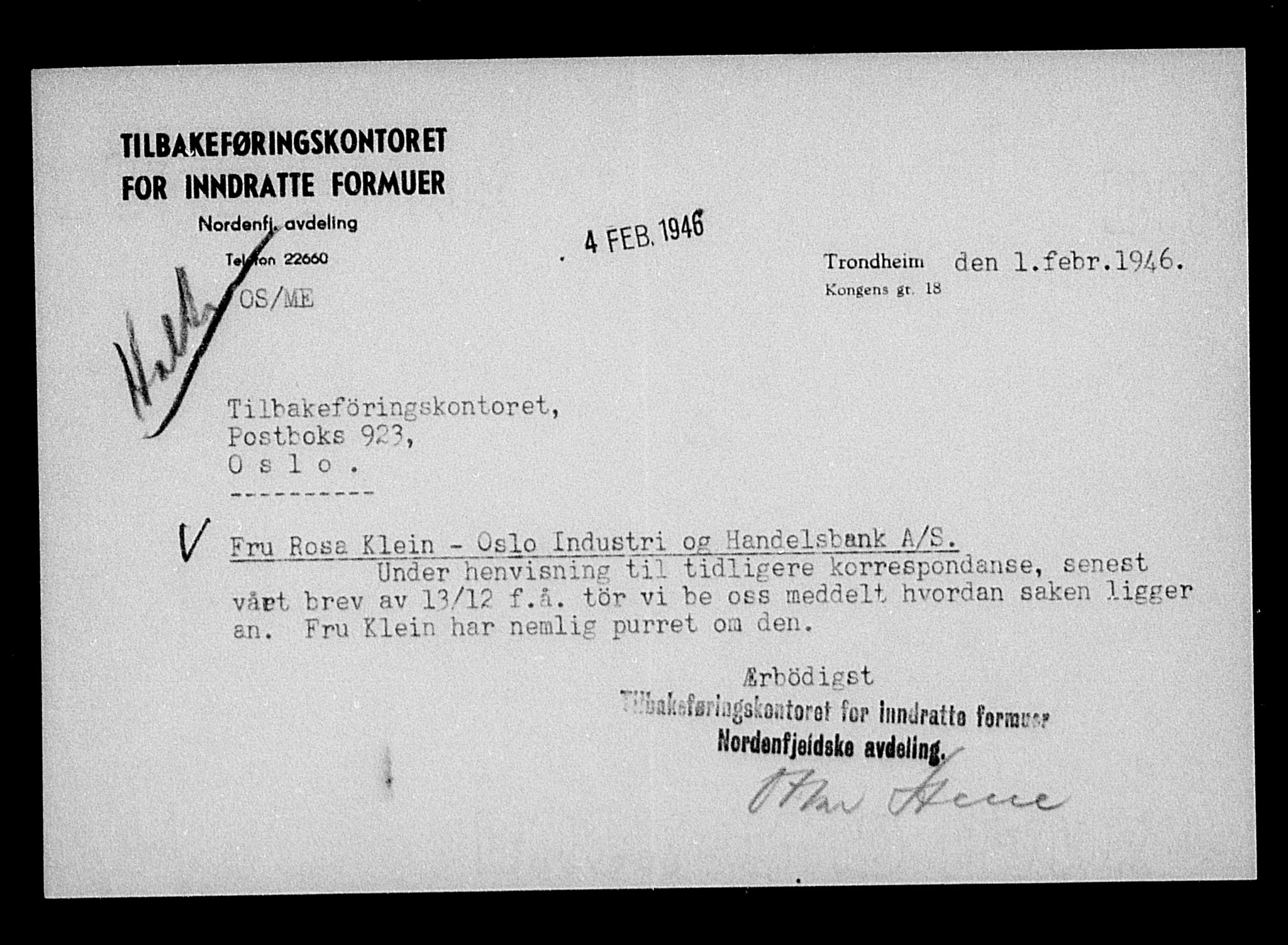 Justisdepartementet, Tilbakeføringskontoret for inndratte formuer, AV/RA-S-1564/H/Hc/Hca/L0902: --, 1945-1947, p. 237