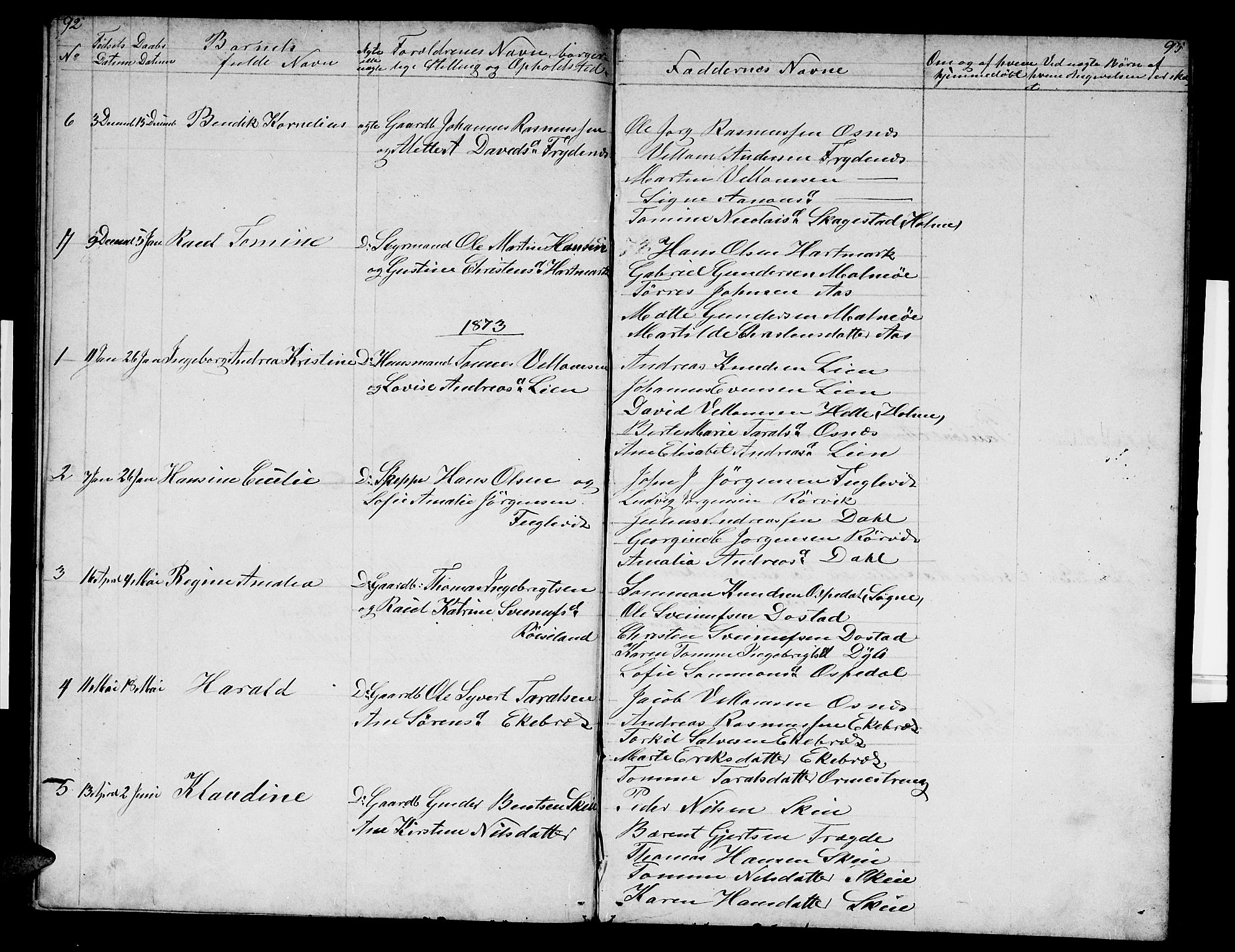 Mandal sokneprestkontor, SAK/1111-0030/F/Fb/Fbb/L0003: Parish register (copy) no. B 3, 1848-1877, p. 92-93