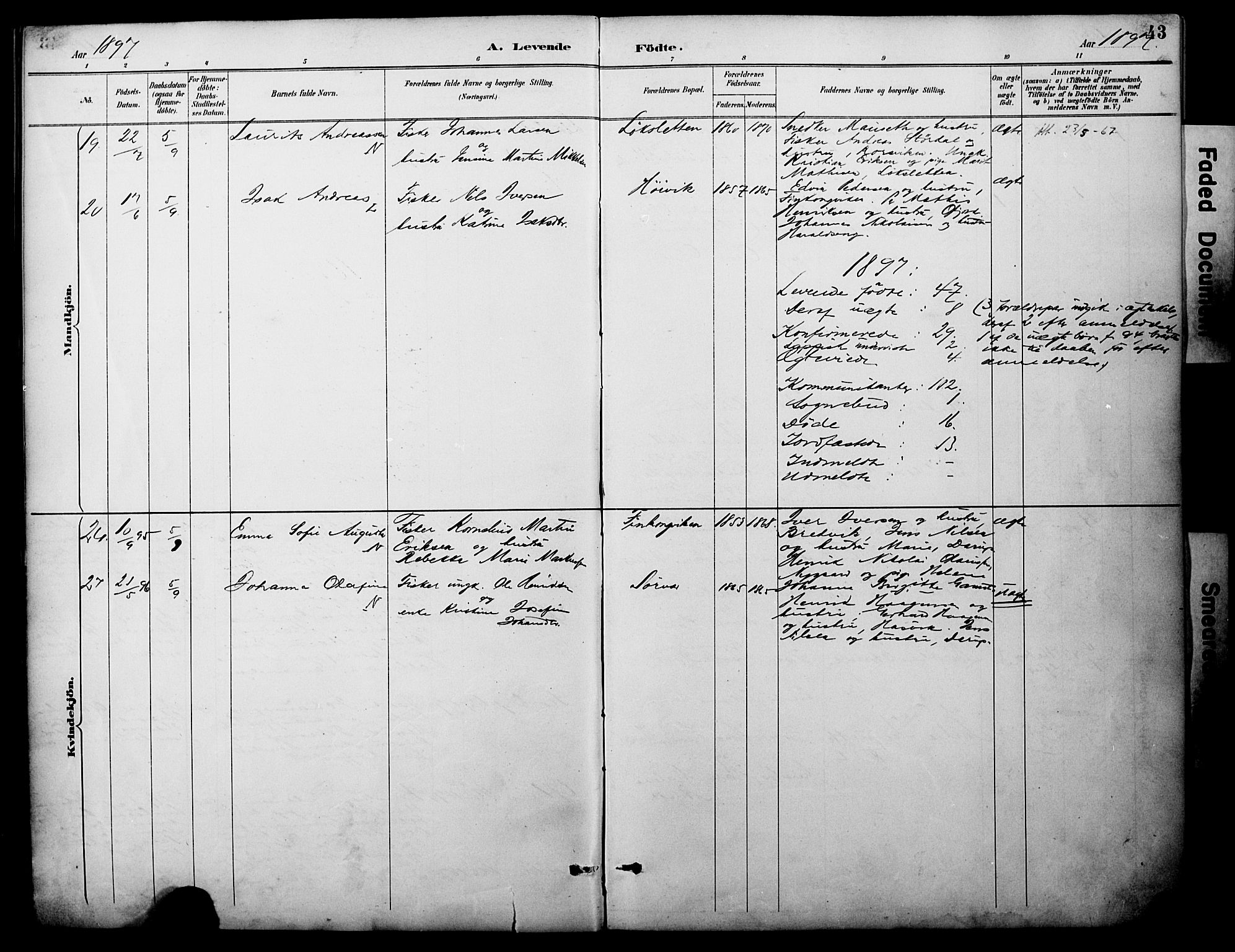 Loppa sokneprestkontor, SATØ/S-1339/H/Ha/L0008kirke: Parish register (official) no. 8, 1889-1907, p. 43