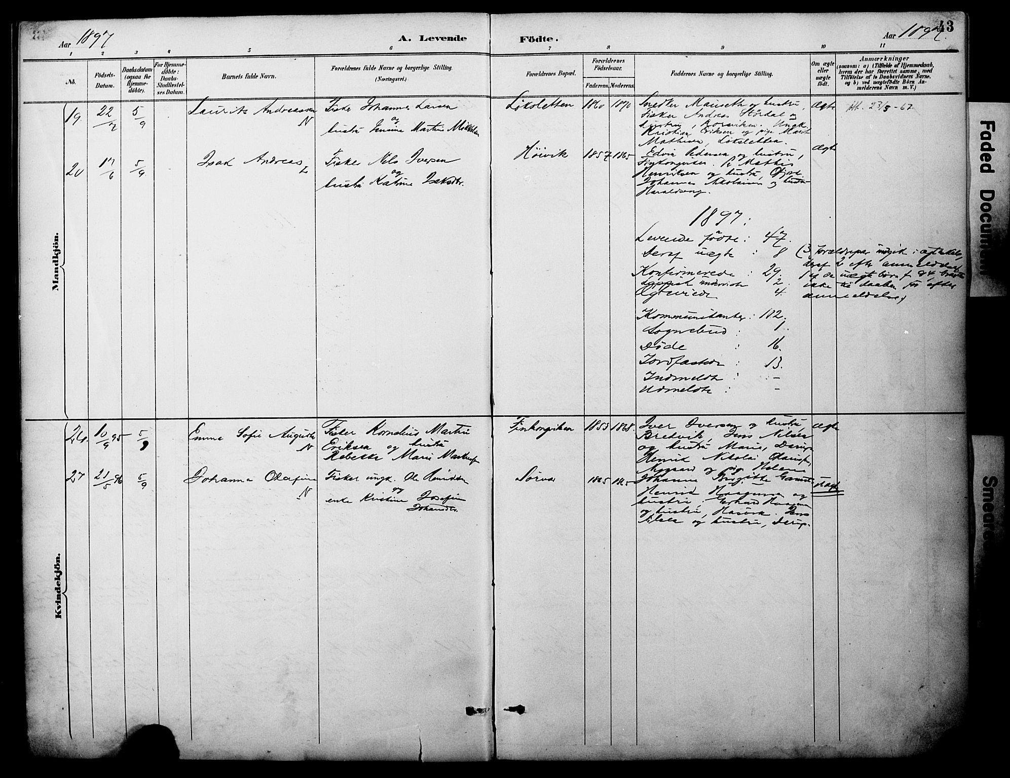 Loppa sokneprestkontor, AV/SATØ-S-1339/H/Ha/L0008kirke: Parish register (official) no. 8, 1889-1907, p. 43