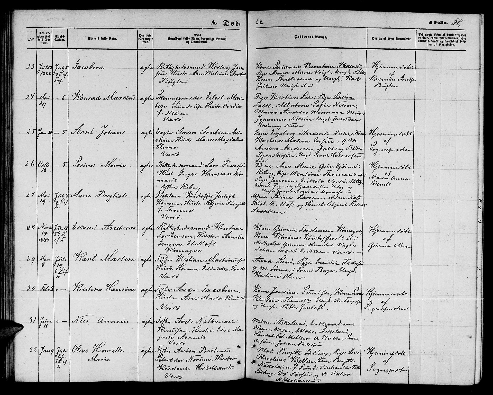 Vardø sokneprestkontor, AV/SATØ-S-1332/H/Hb/L0002klokker: Parish register (copy) no. 2, 1861-1870, p. 58