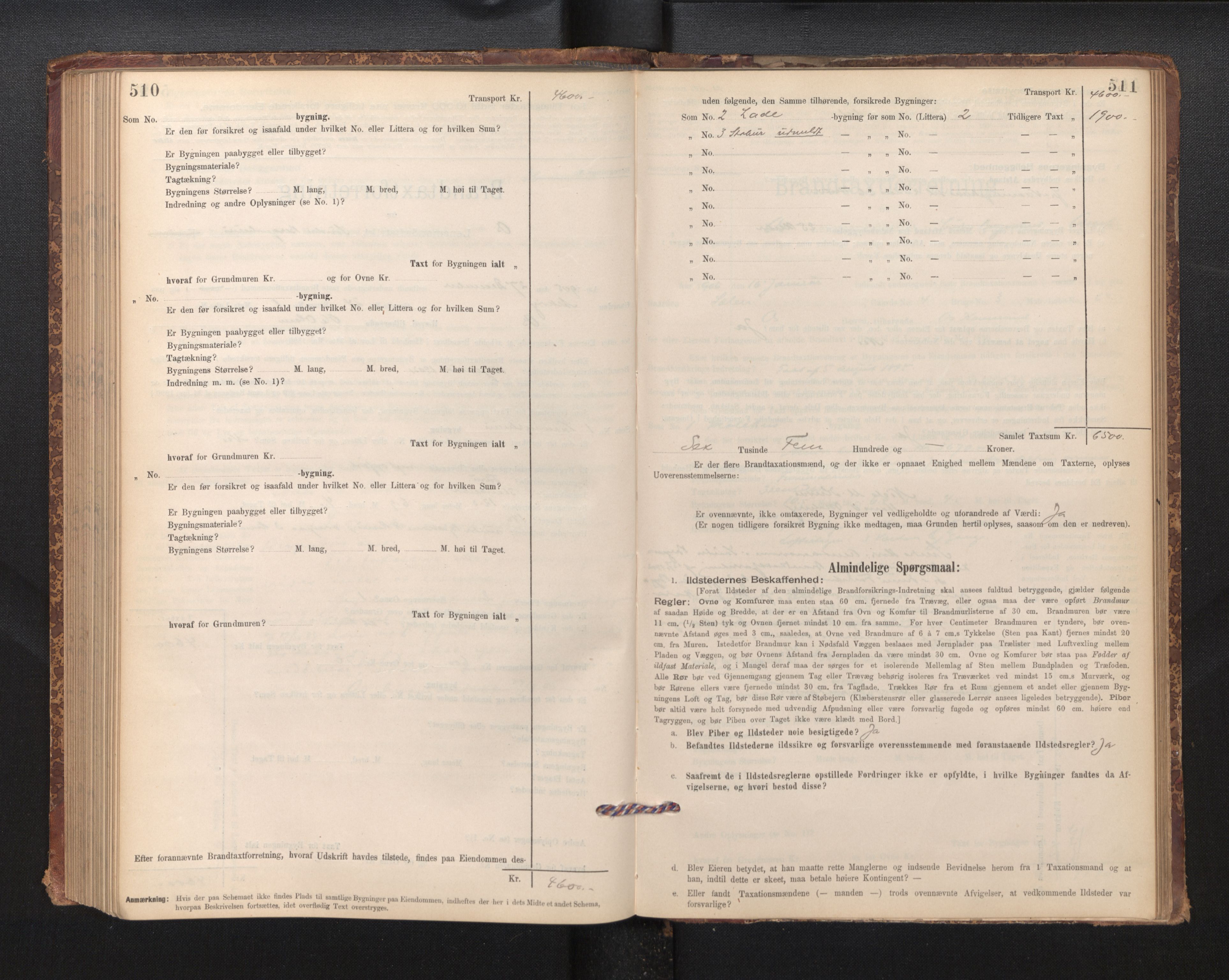 Lensmannen i Os, AV/SAB-A-34101/0012/L0008: Branntakstprotokoll, skjematakst, 1894-1915, p. 510-511