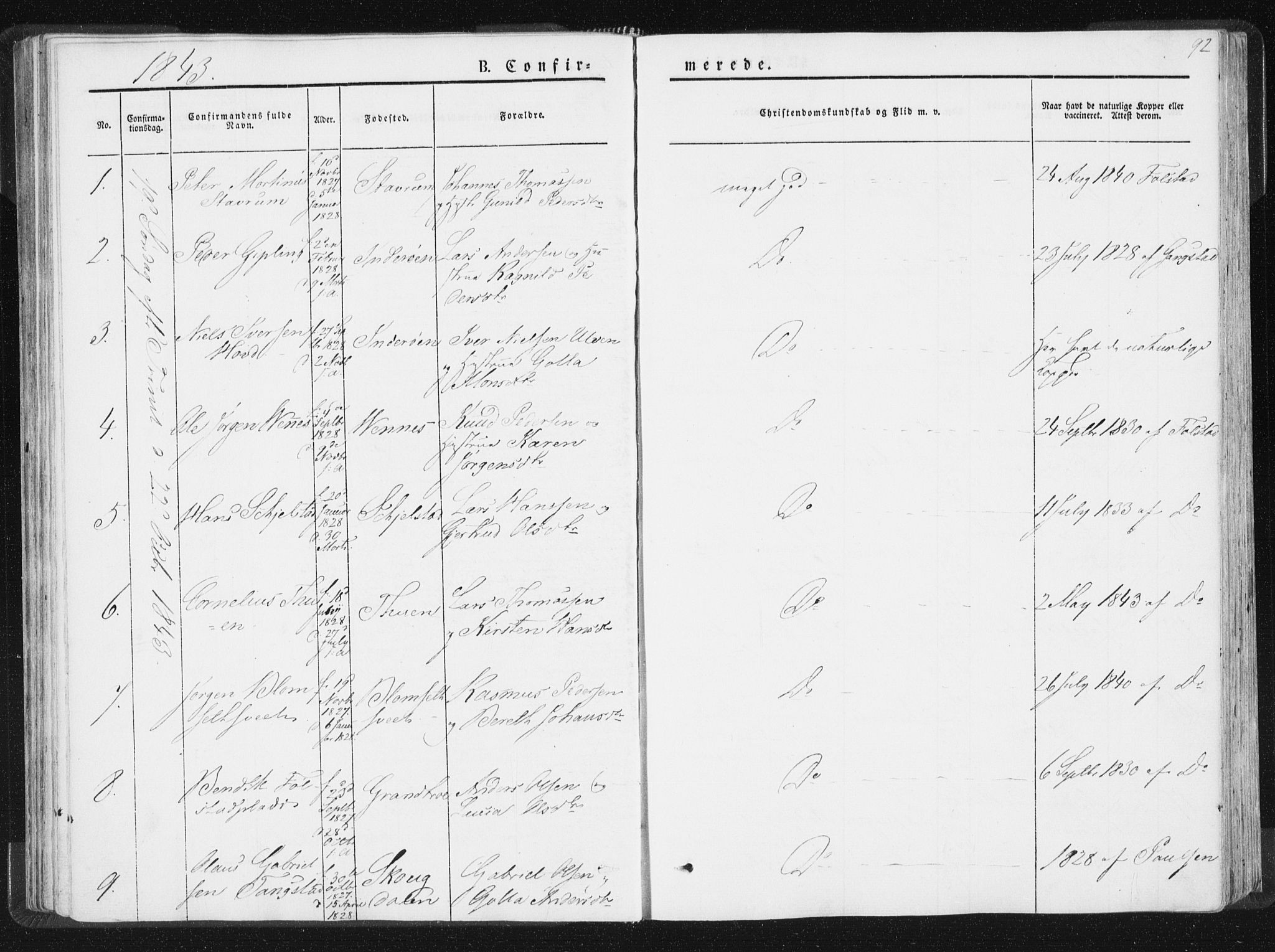 Ministerialprotokoller, klokkerbøker og fødselsregistre - Nord-Trøndelag, SAT/A-1458/744/L0418: Parish register (official) no. 744A02, 1843-1866, p. 92