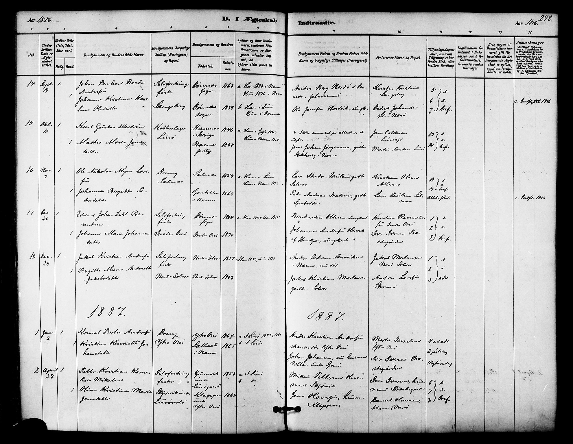 Ministerialprotokoller, klokkerbøker og fødselsregistre - Nordland, SAT/A-1459/839/L0568: Parish register (official) no. 839A05, 1880-1902, p. 272