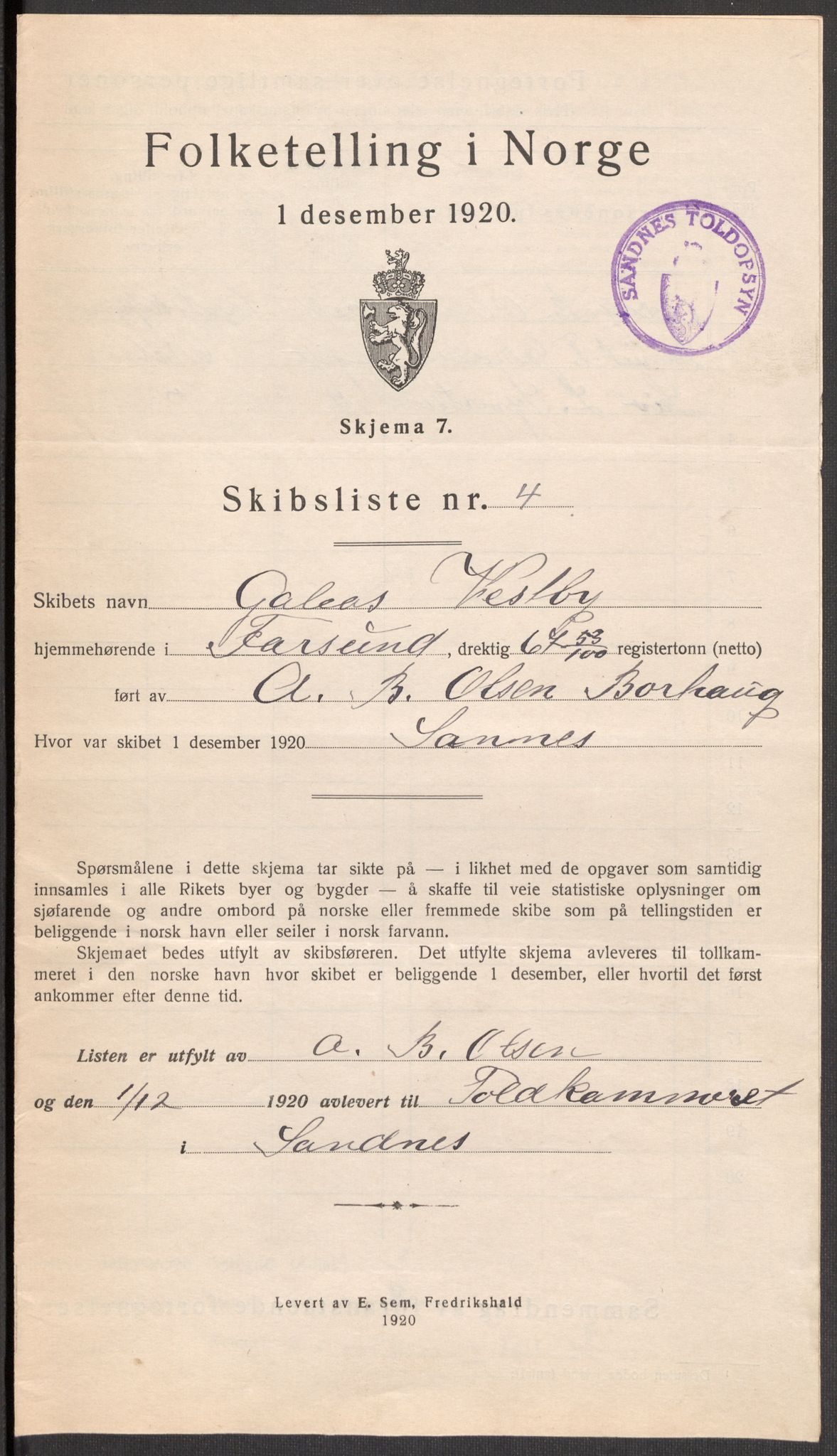 SAST, 1920 census for Sandnes, 1920, p. 8175