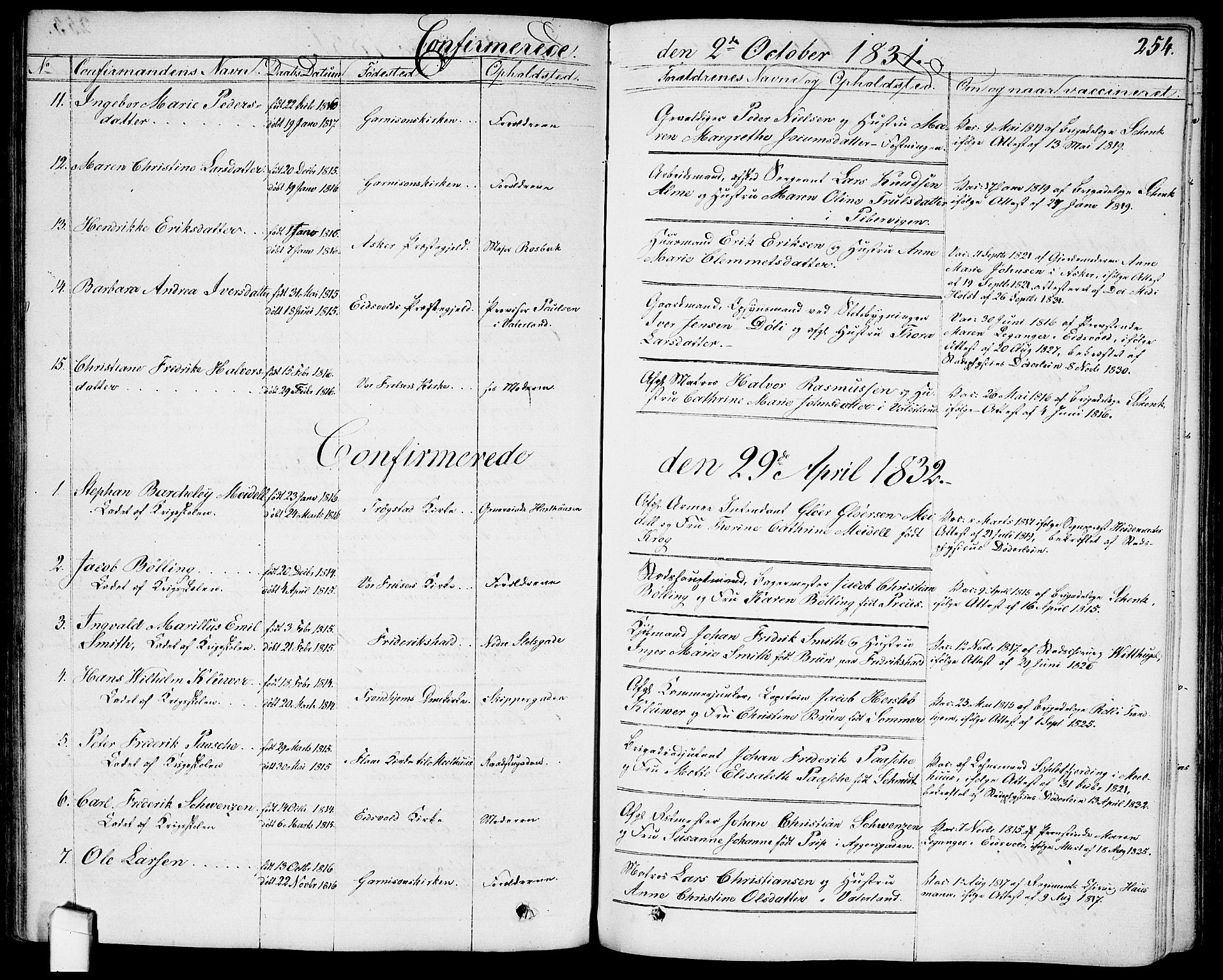 Garnisonsmenigheten Kirkebøker, SAO/A-10846/G/Ga/L0004: Parish register (copy) no. 4, 1828-1840, p. 254