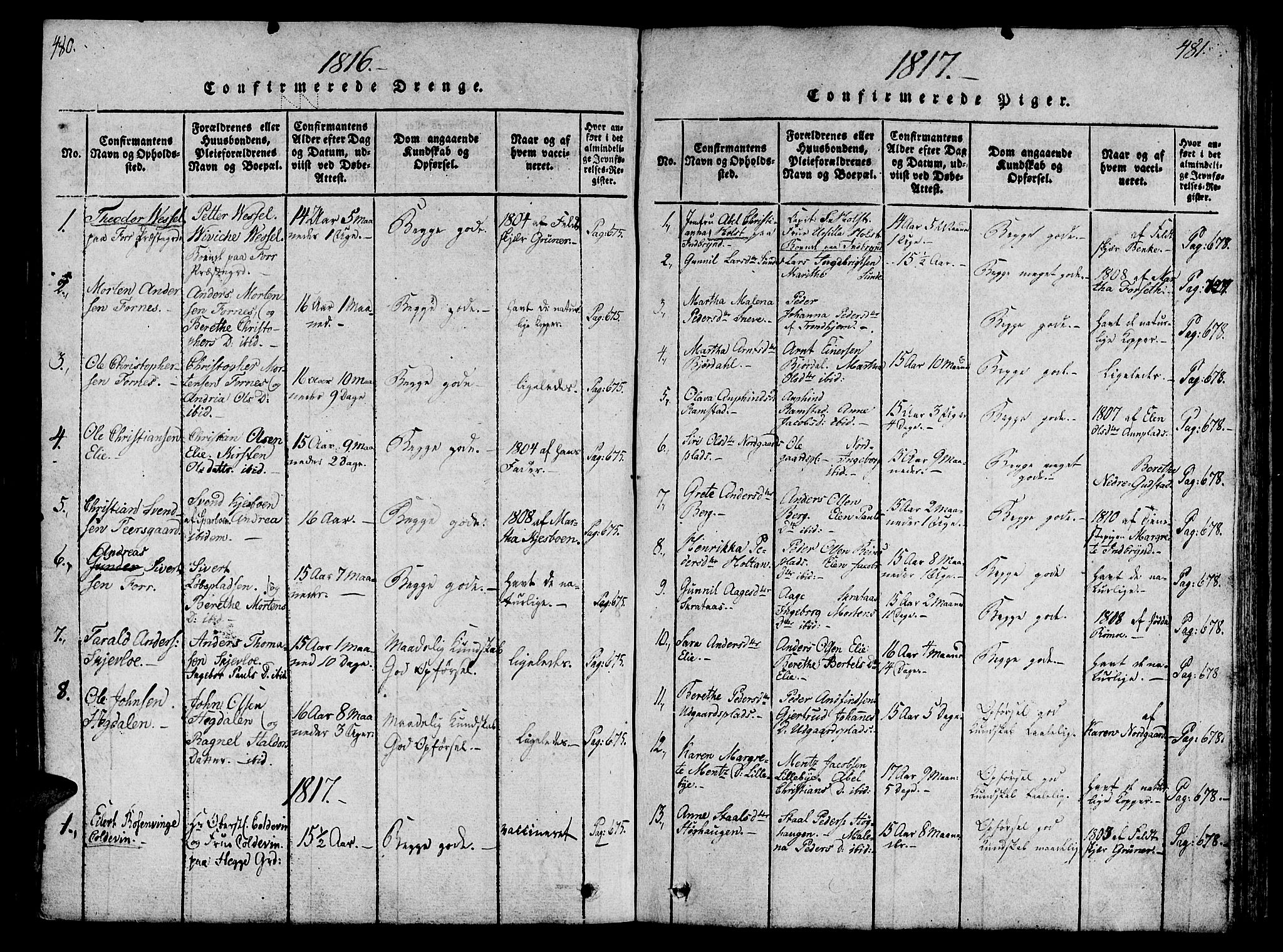 Ministerialprotokoller, klokkerbøker og fødselsregistre - Nord-Trøndelag, SAT/A-1458/746/L0441: Parish register (official) no. 746A03 /1, 1816-1827, p. 480-481