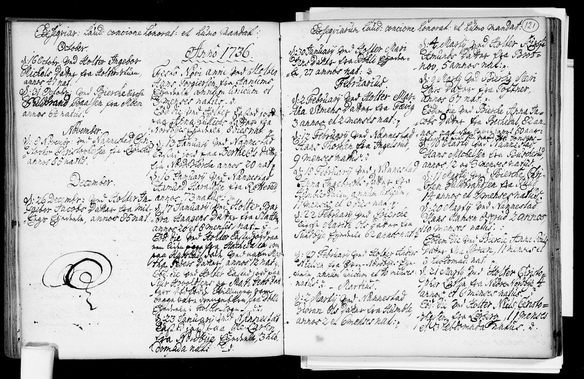 Nannestad prestekontor Kirkebøker, SAO/A-10414a/F/Fa/L0005: Parish register (official) no. I 5, 1729-1738, p. 121