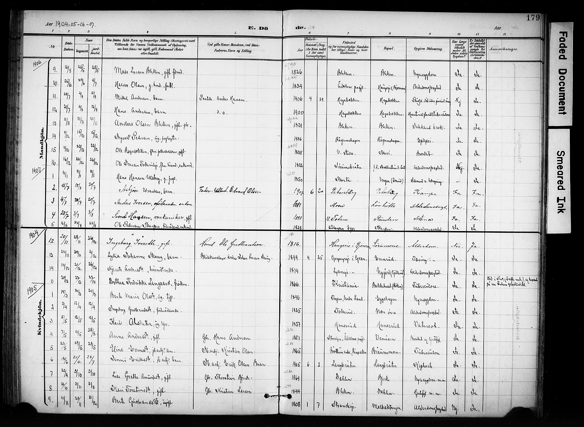 Brandbu prestekontor, AV/SAH-PREST-114/H/Ha/Haa/L0001: Parish register (official) no. 1, 1900-1912, p. 179