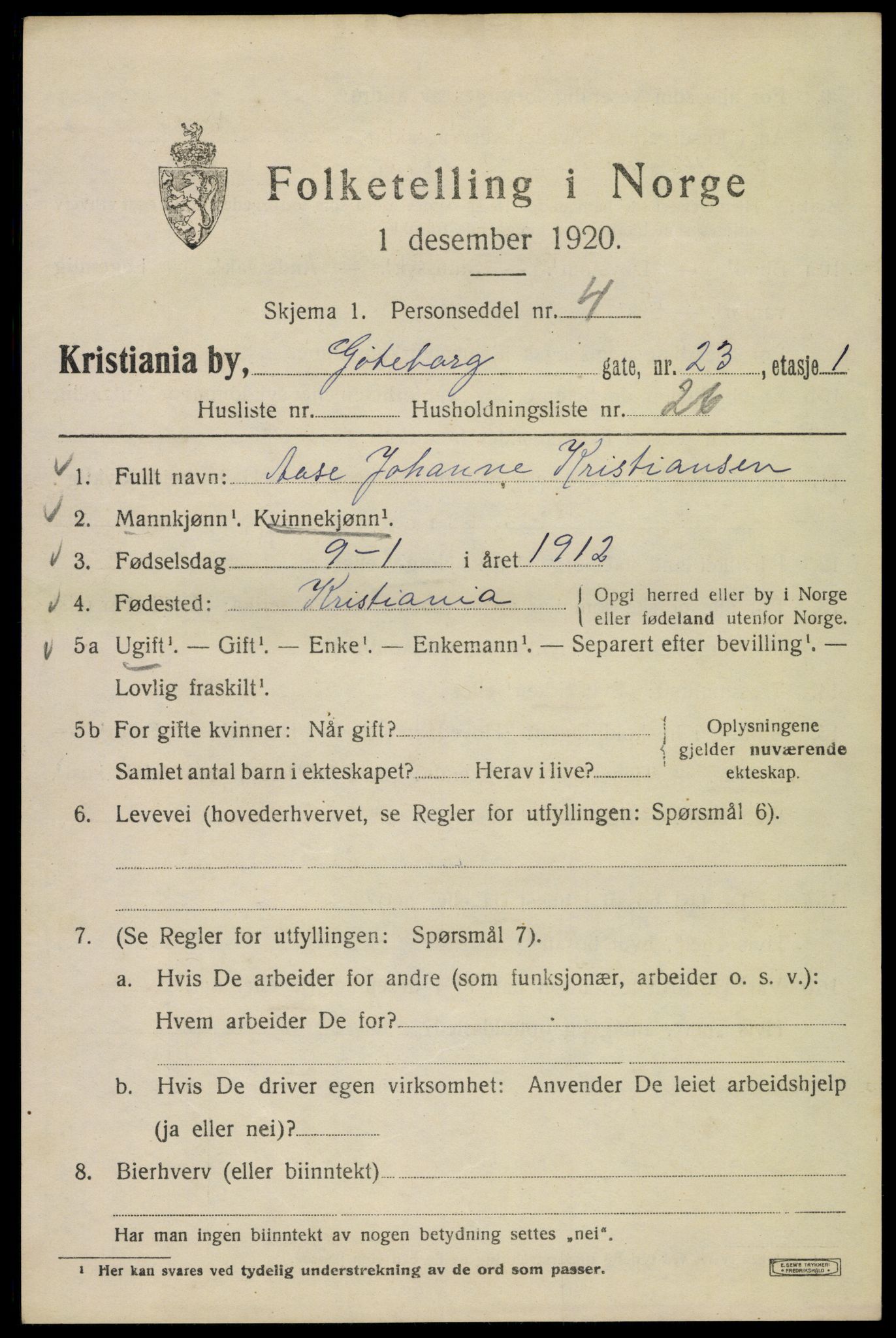 SAO, 1920 census for Kristiania, 1920, p. 263937