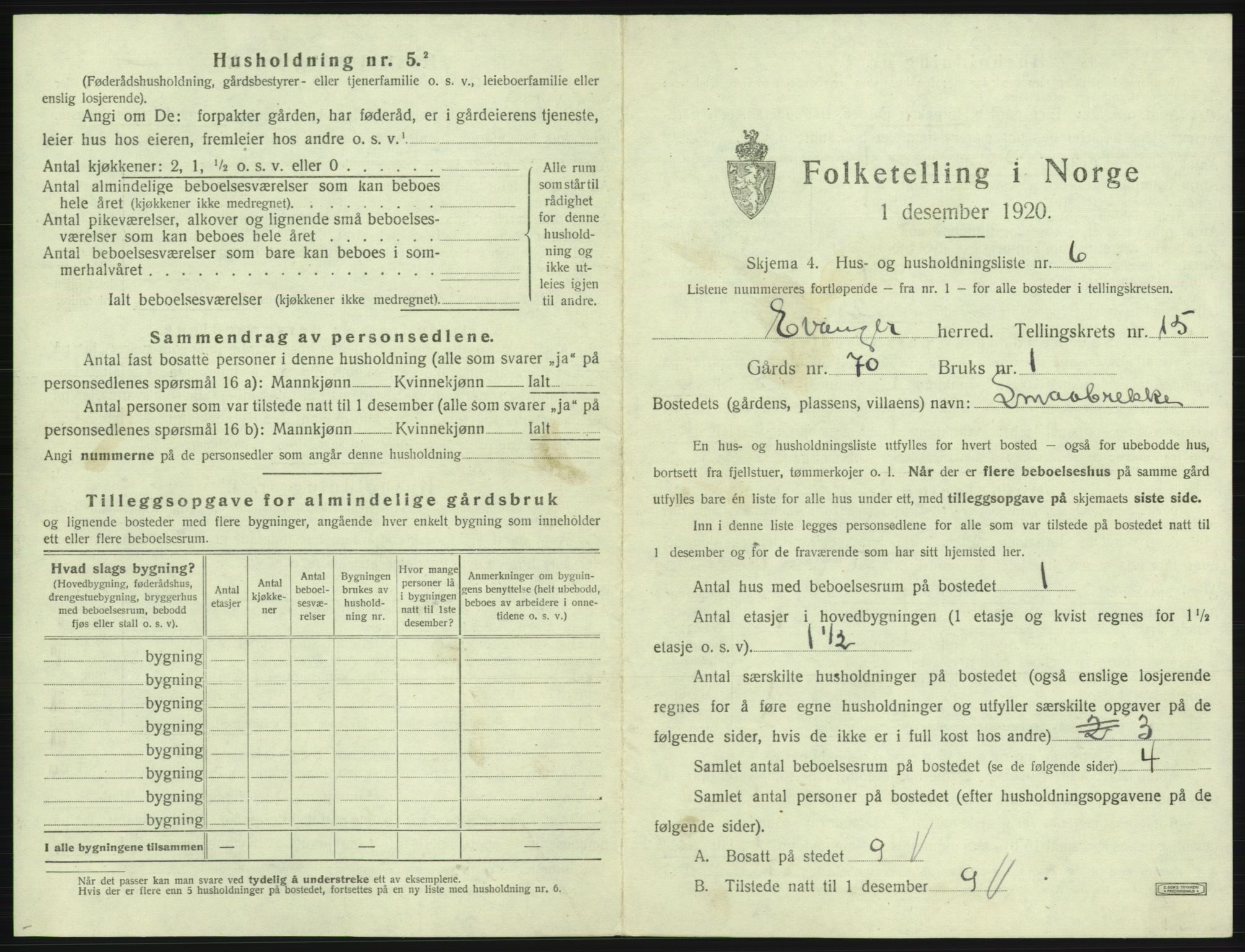 SAB, 1920 census for Evanger, 1920, p. 667