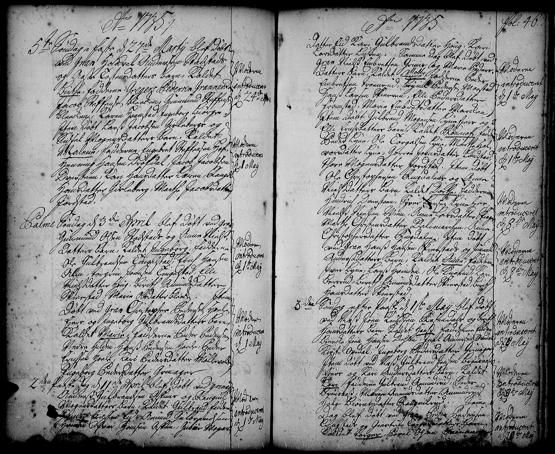 Gran prestekontor, AV/SAH-PREST-112/H/Ha/Haa/L0002: Parish register (official) no. 2, 1732-1744, p. 46