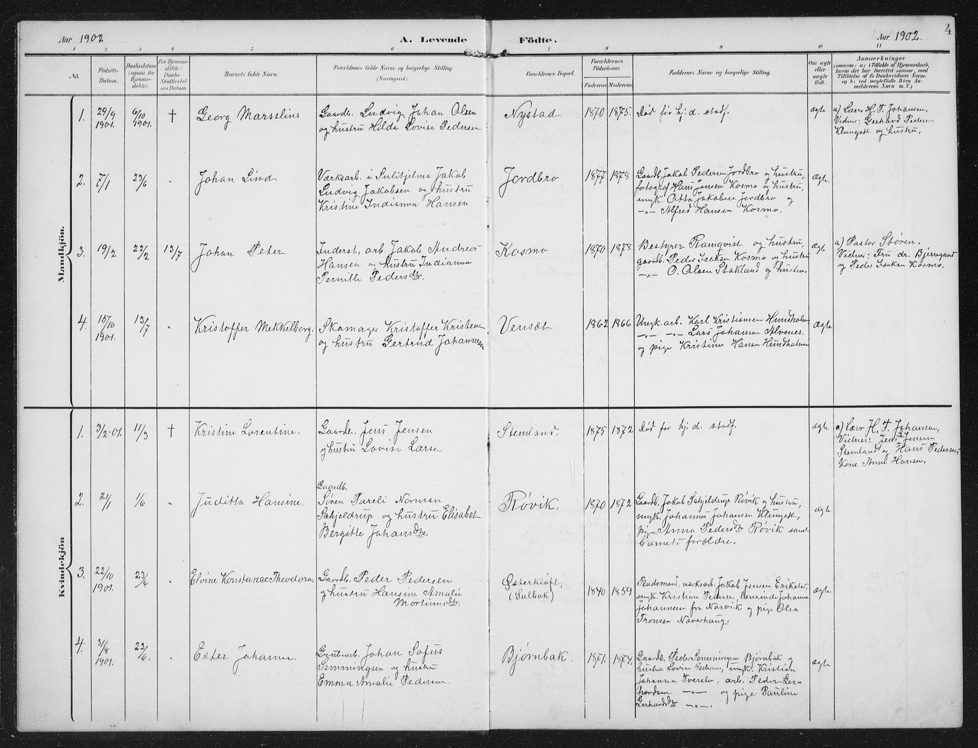 Ministerialprotokoller, klokkerbøker og fødselsregistre - Nordland, AV/SAT-A-1459/851/L0726: Parish register (copy) no. 851C01, 1902-1924, p. 4