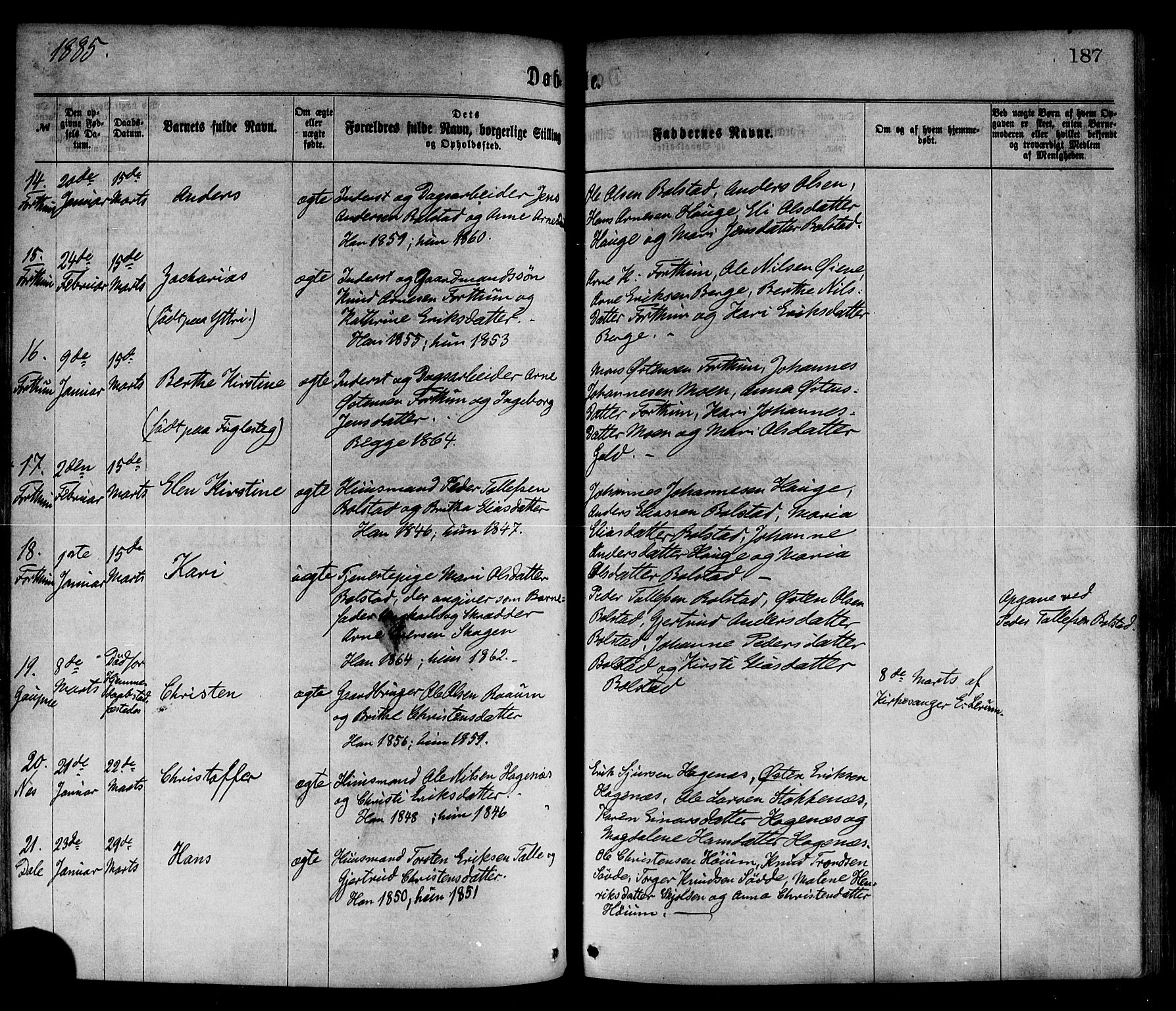 Luster sokneprestembete, AV/SAB-A-81101/H/Haa/Haaa/L0010: Parish register (official) no. A 10, 1871-1886, p. 187